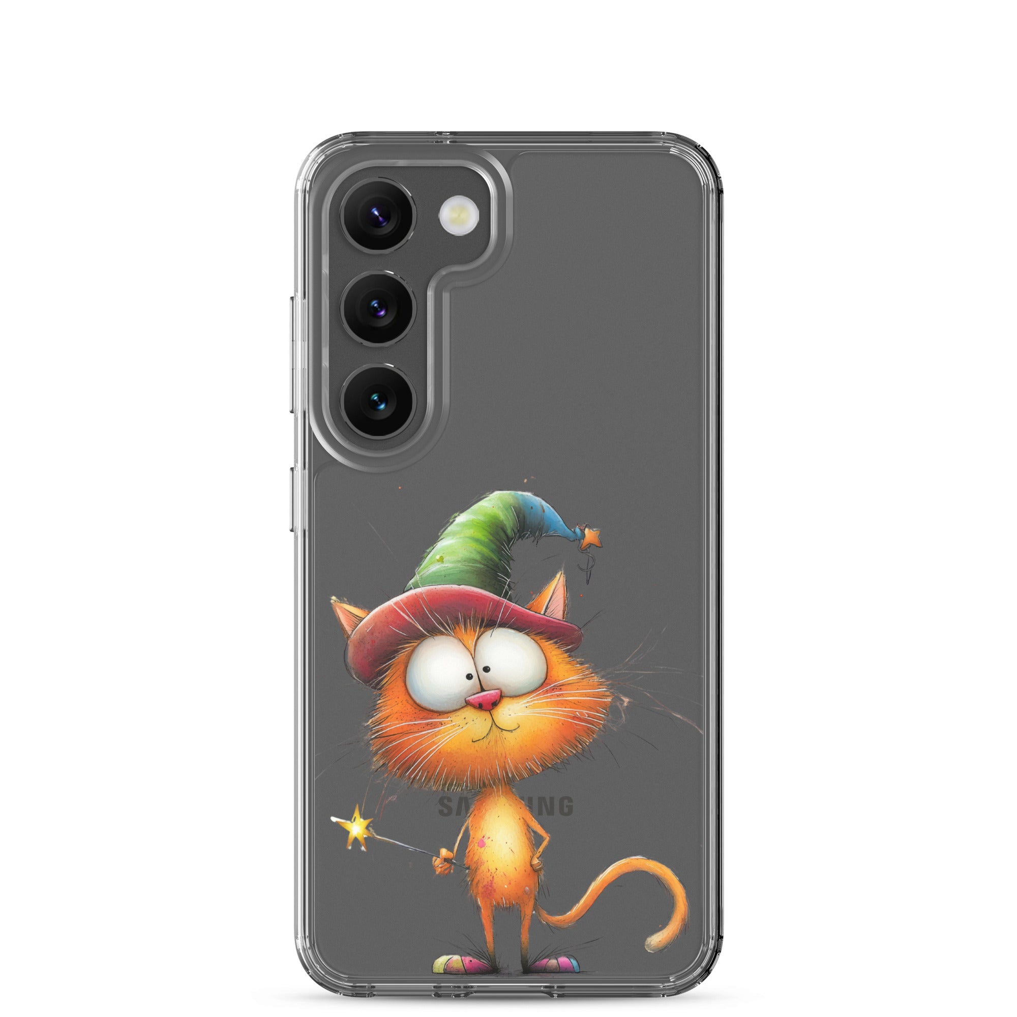 Wizard Cat Clear Case for Samsung Galaxy S23 – Cute Fantasy Protective Cover