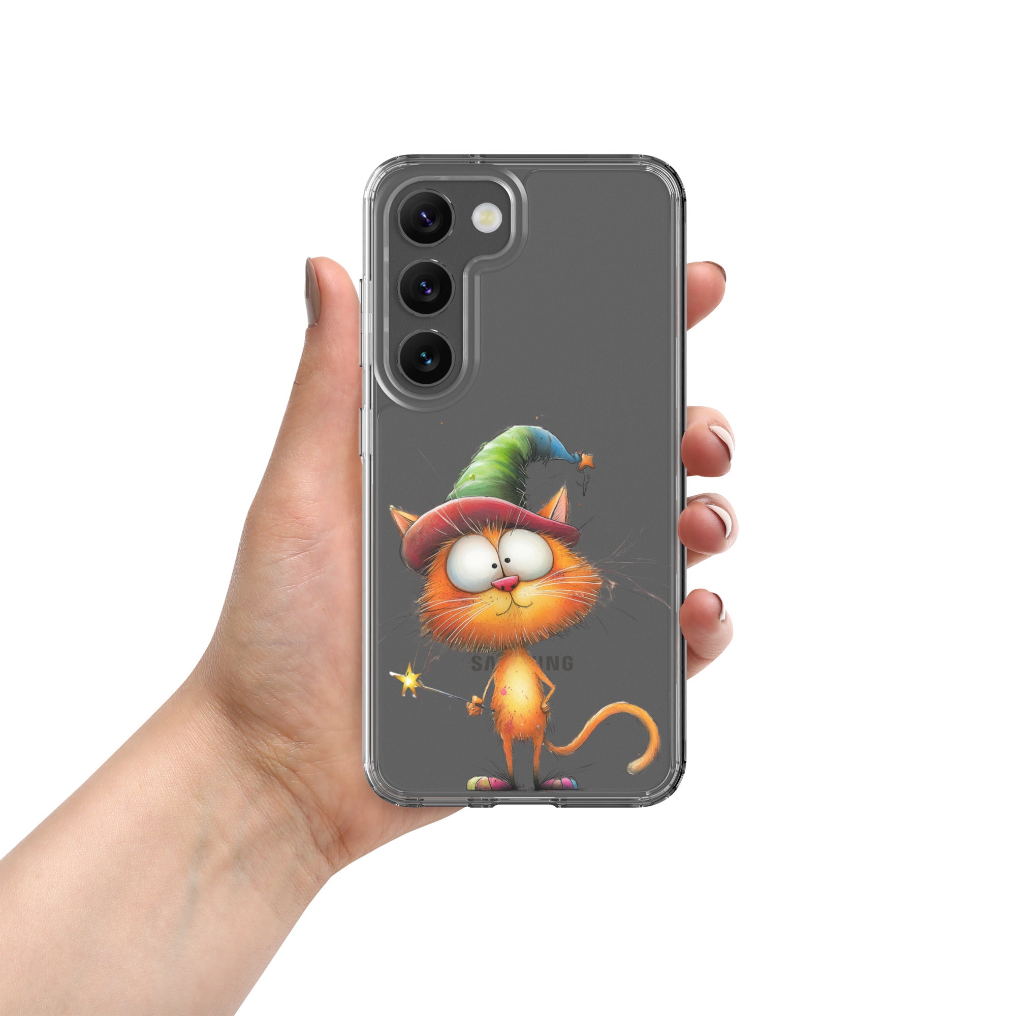 Wizard Cat Clear Case for Samsung Galaxy S23 – Cute Fantasy Protective Cover