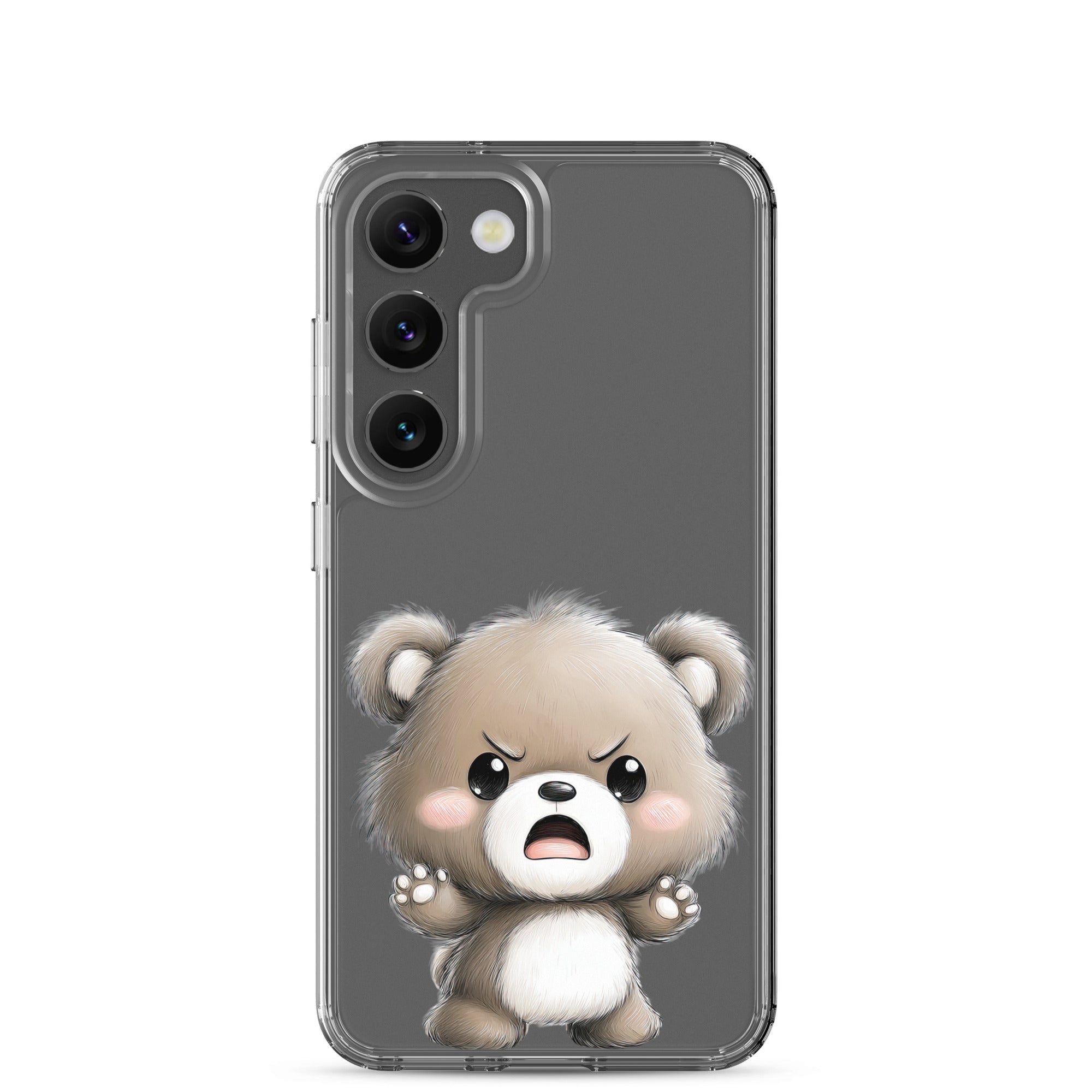 Cute Angry Bear Clear Case for Samsung Galaxy S23 – Playful Cartoon Protective Cover