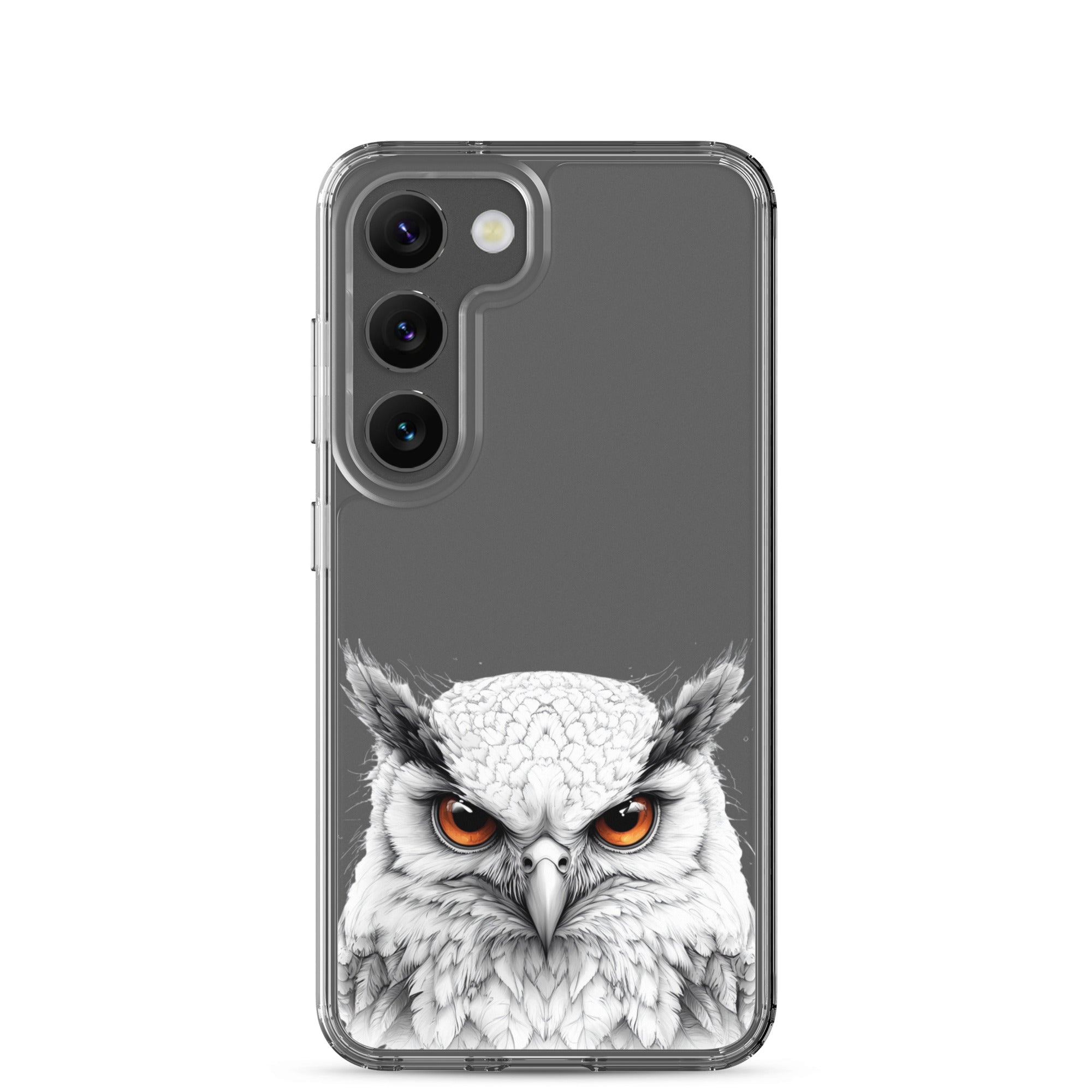 White Owl Illustration Clear Case for Samsung Galaxy S23 – Minimal Wildlife Protective Cover