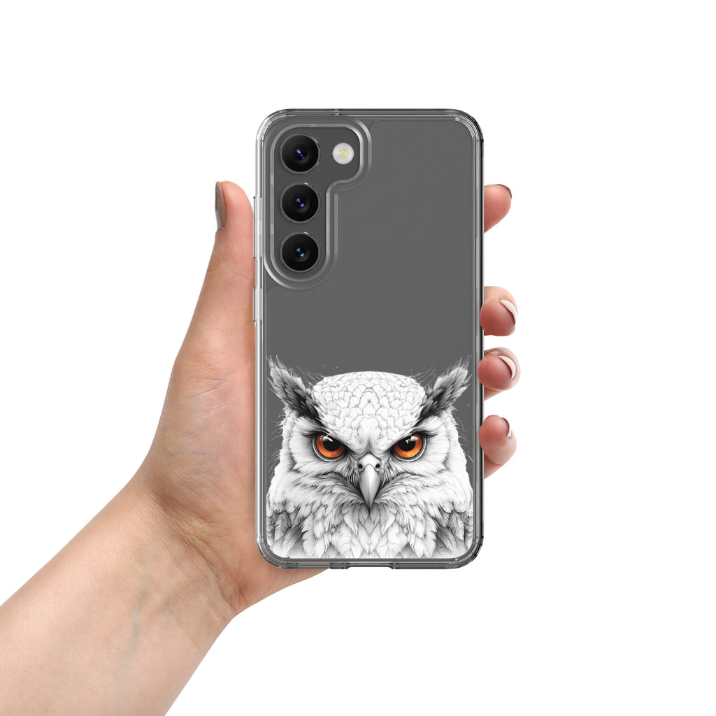 White Owl Illustration Clear Case for Samsung Galaxy S23 – Minimal Wildlife Protective Cover