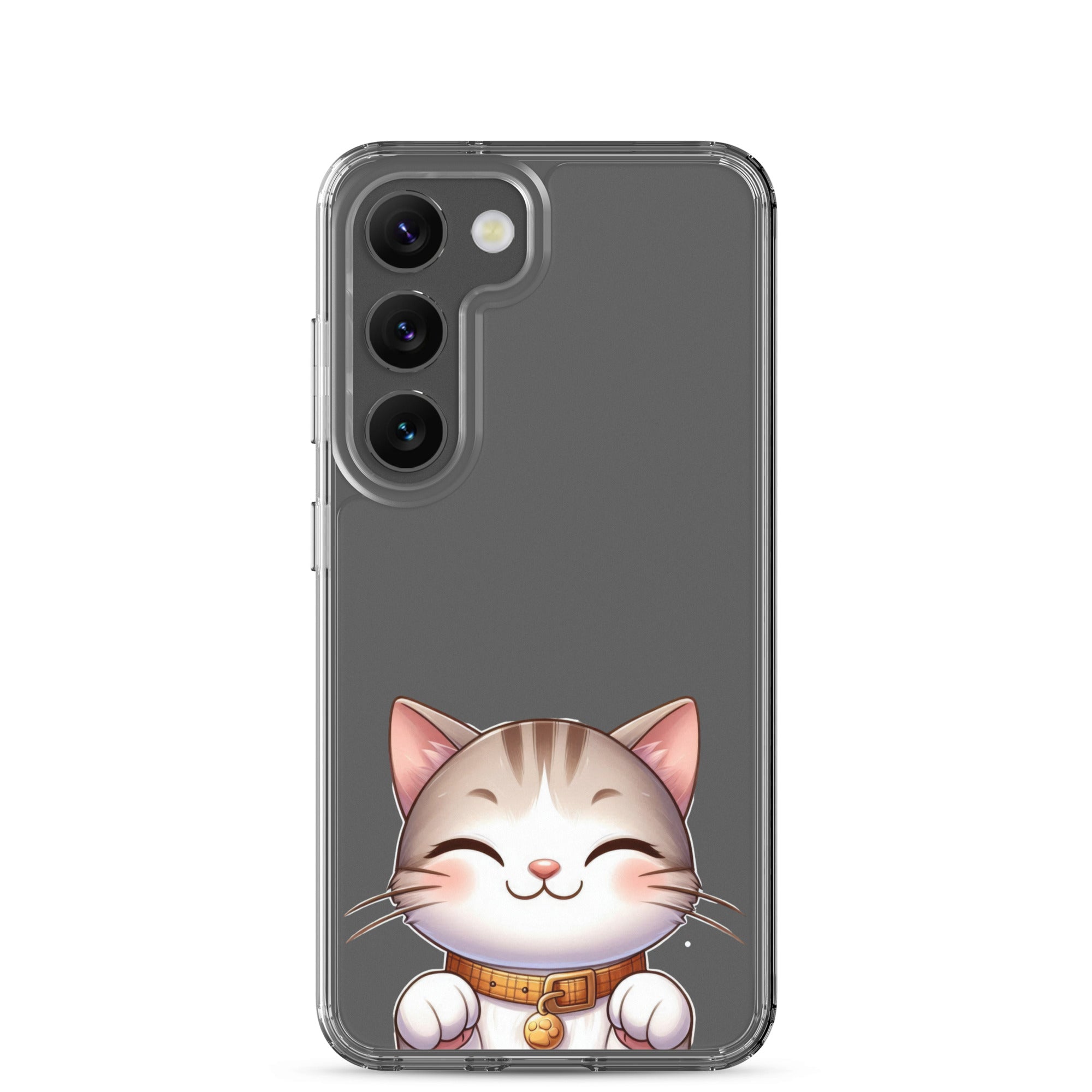 Cute Smiling Cat Clear Case for Samsung Galaxy S23 – Minimal Kawaii Protective Cover