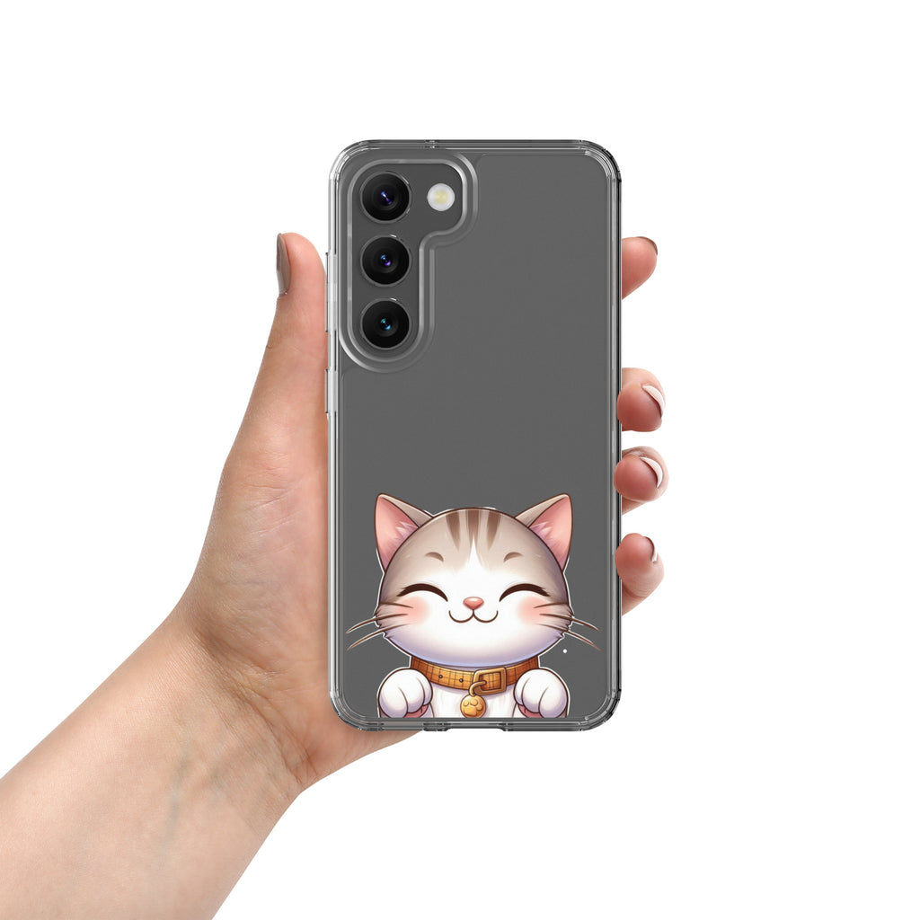 Cute Smiling Cat Clear Case for Samsung Galaxy S23 – Minimal Kawaii Protective Cover