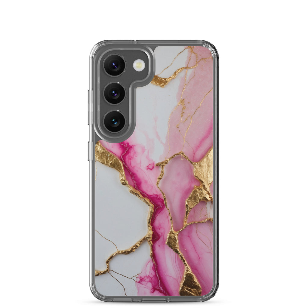 Pink Marble Gold Veins Clear Case for Samsung Galaxy S23 – Elegant Stone Protective Cover