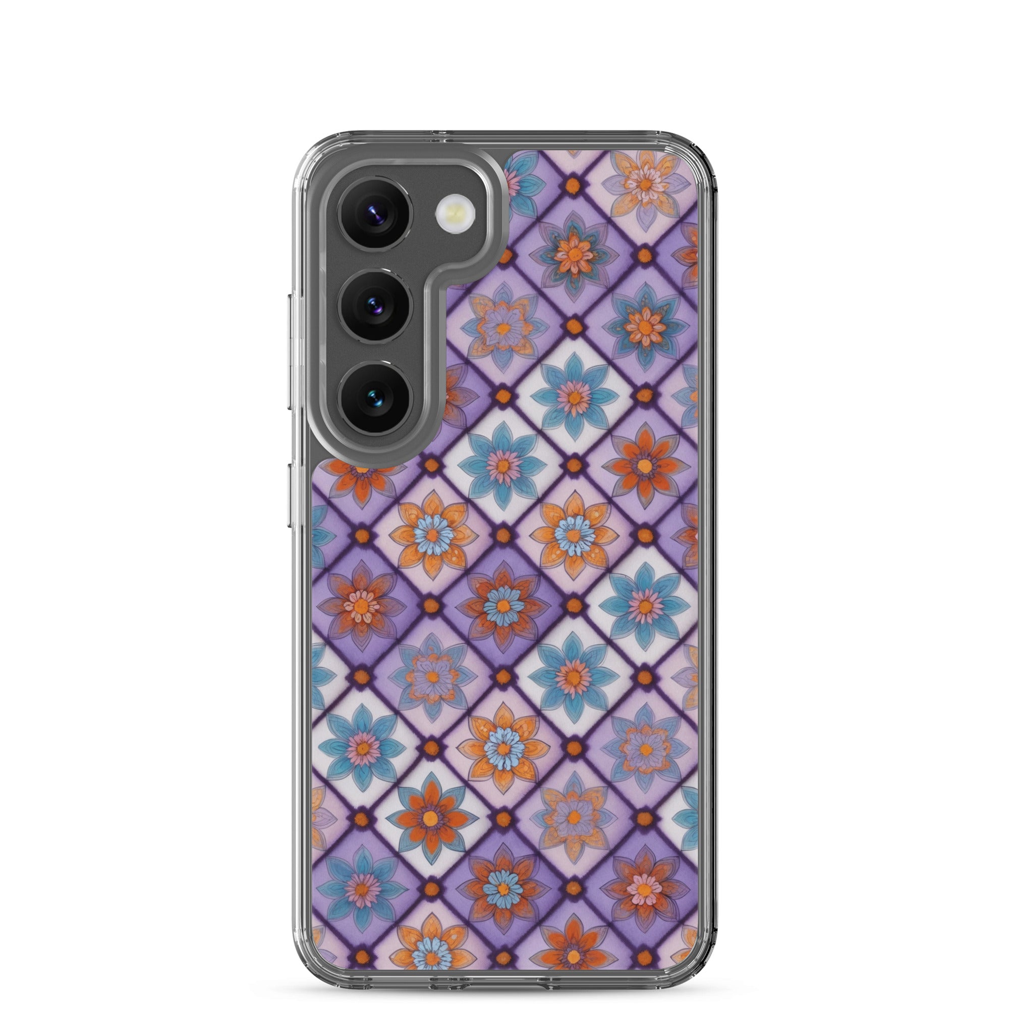 Geometric Floral Pattern Clear Case for Samsung Galaxy S23 – Colorful Mosaic Protective Cover