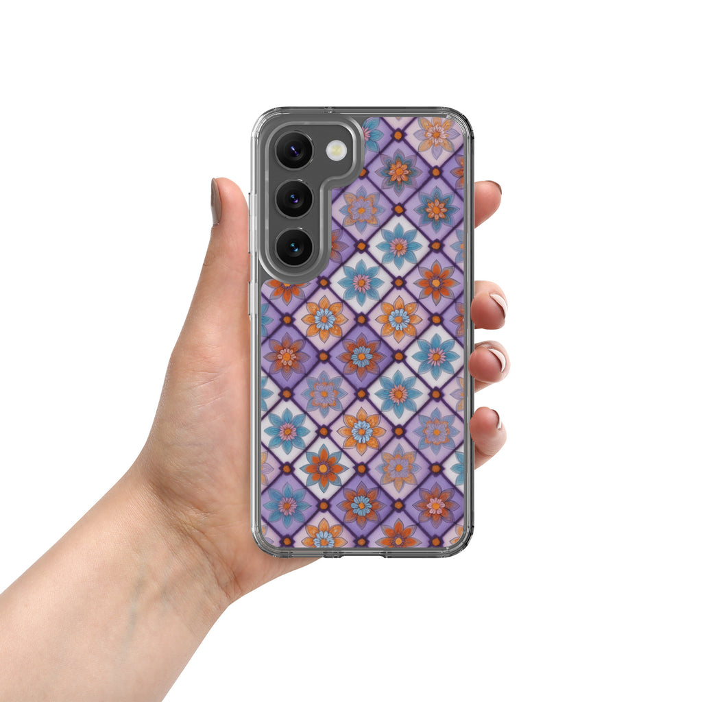 Geometric Floral Pattern Clear Case for Samsung Galaxy S23 – Colorful Mosaic Protective Cover