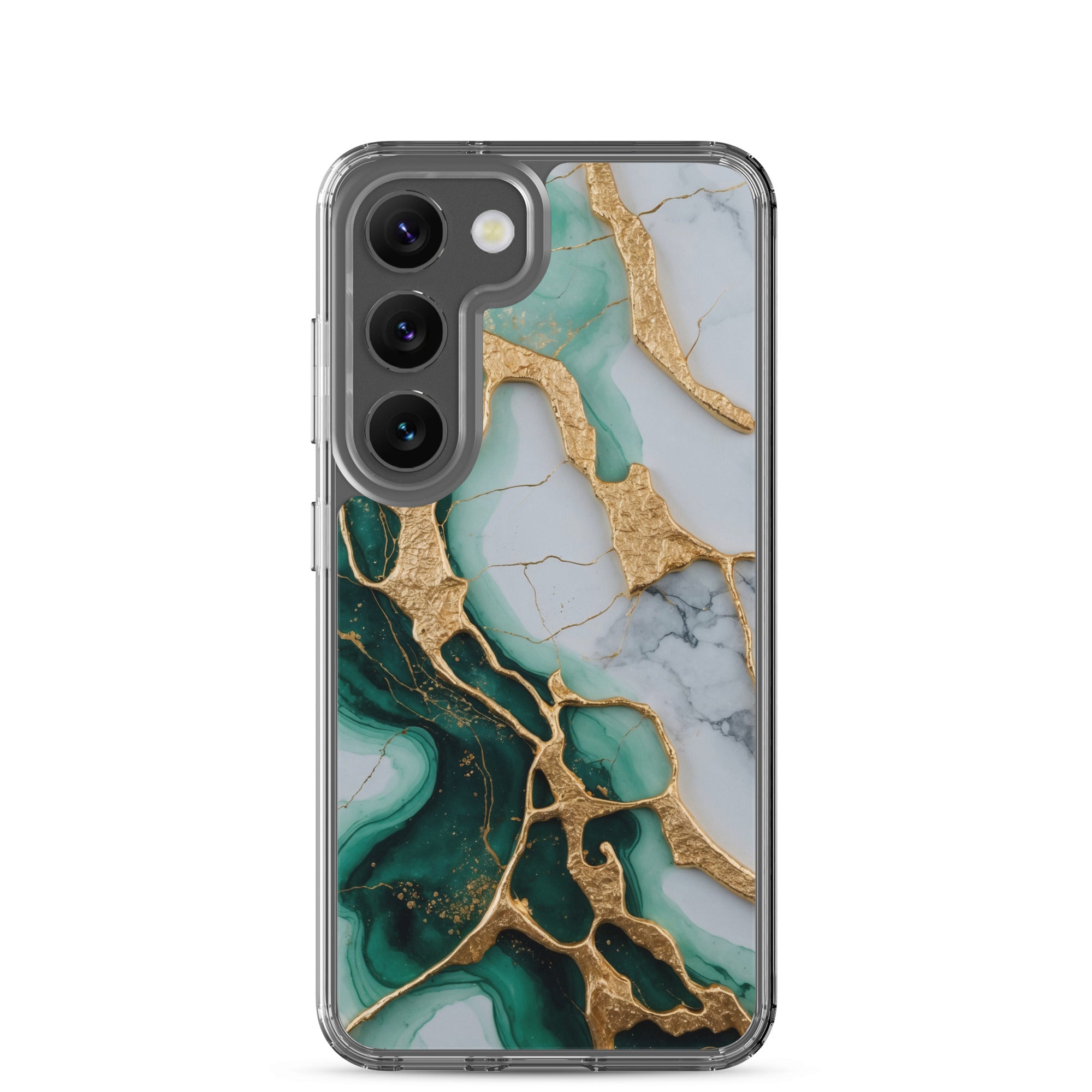 Emerald Green Marble Gold Veins Clear Case for Samsung Galaxy S23 – Luxury Stone Protective Cover