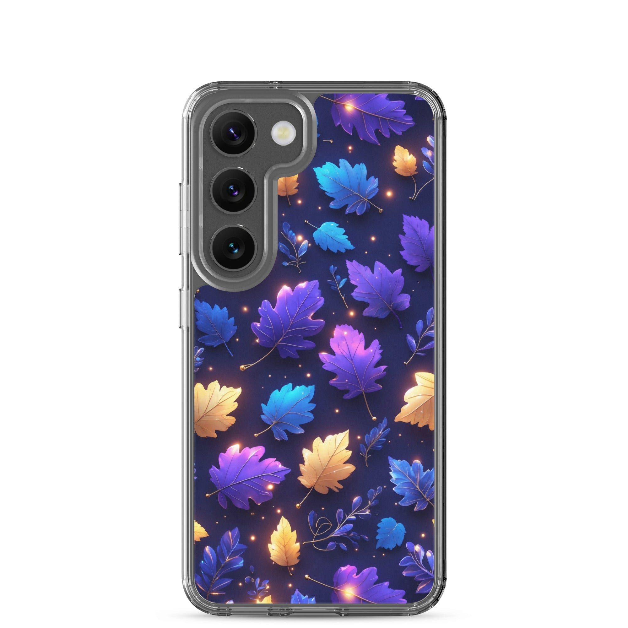 Glowing Autumn Leaves Clear Case for Samsung Galaxy S23 – Colorful Night Nature Protective Cover