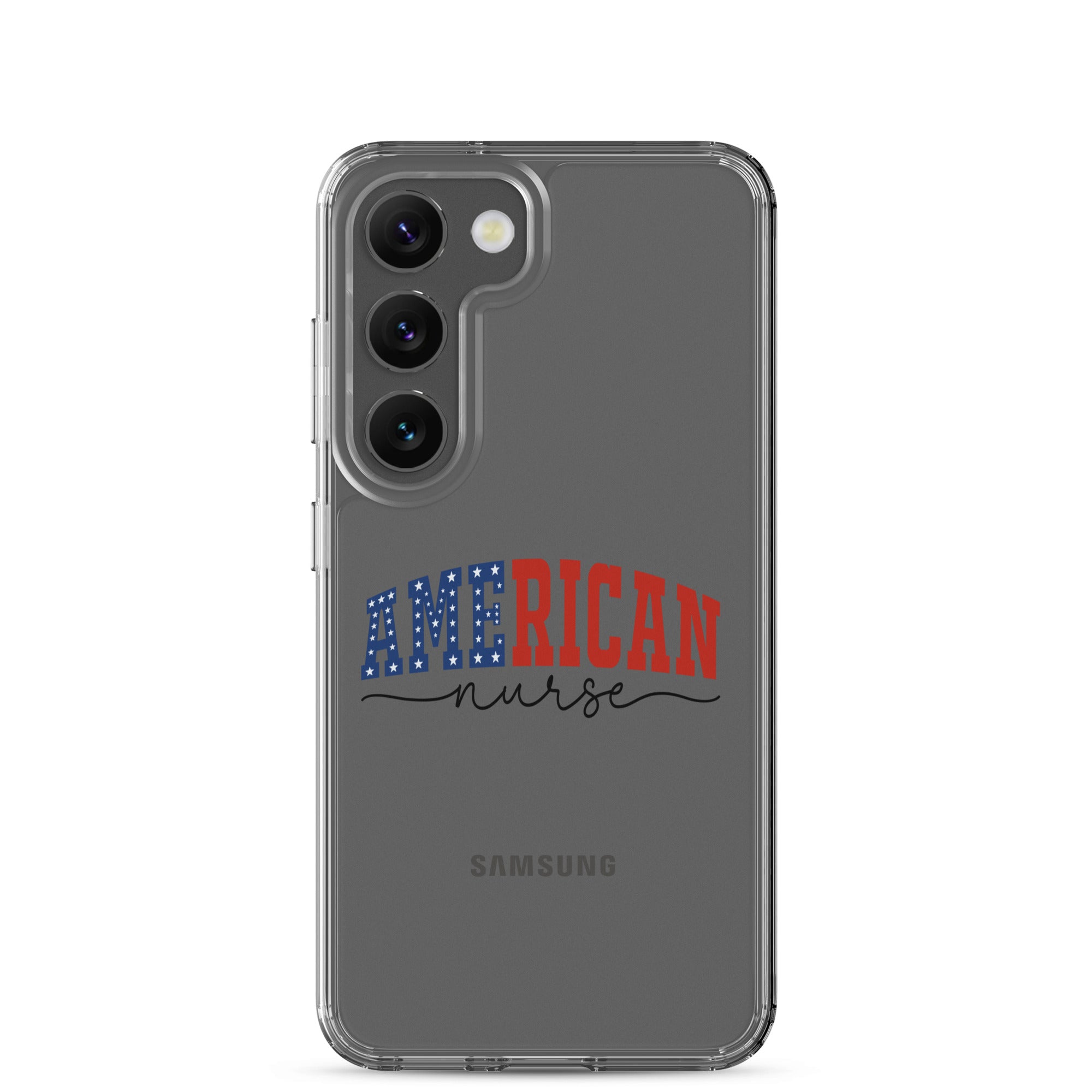 American Nurse Typography Clear Case for Samsung Galaxy S23 – Patriotic Profession Protective Cover