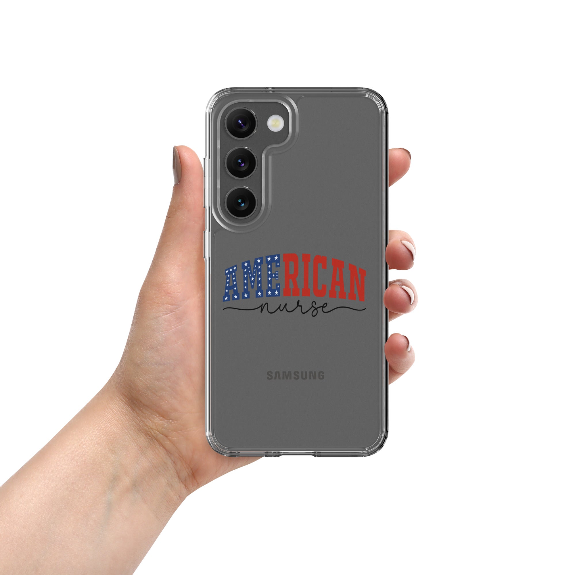 American Nurse Typography Clear Case for Samsung Galaxy S23 – Patriotic Profession Protective Cover