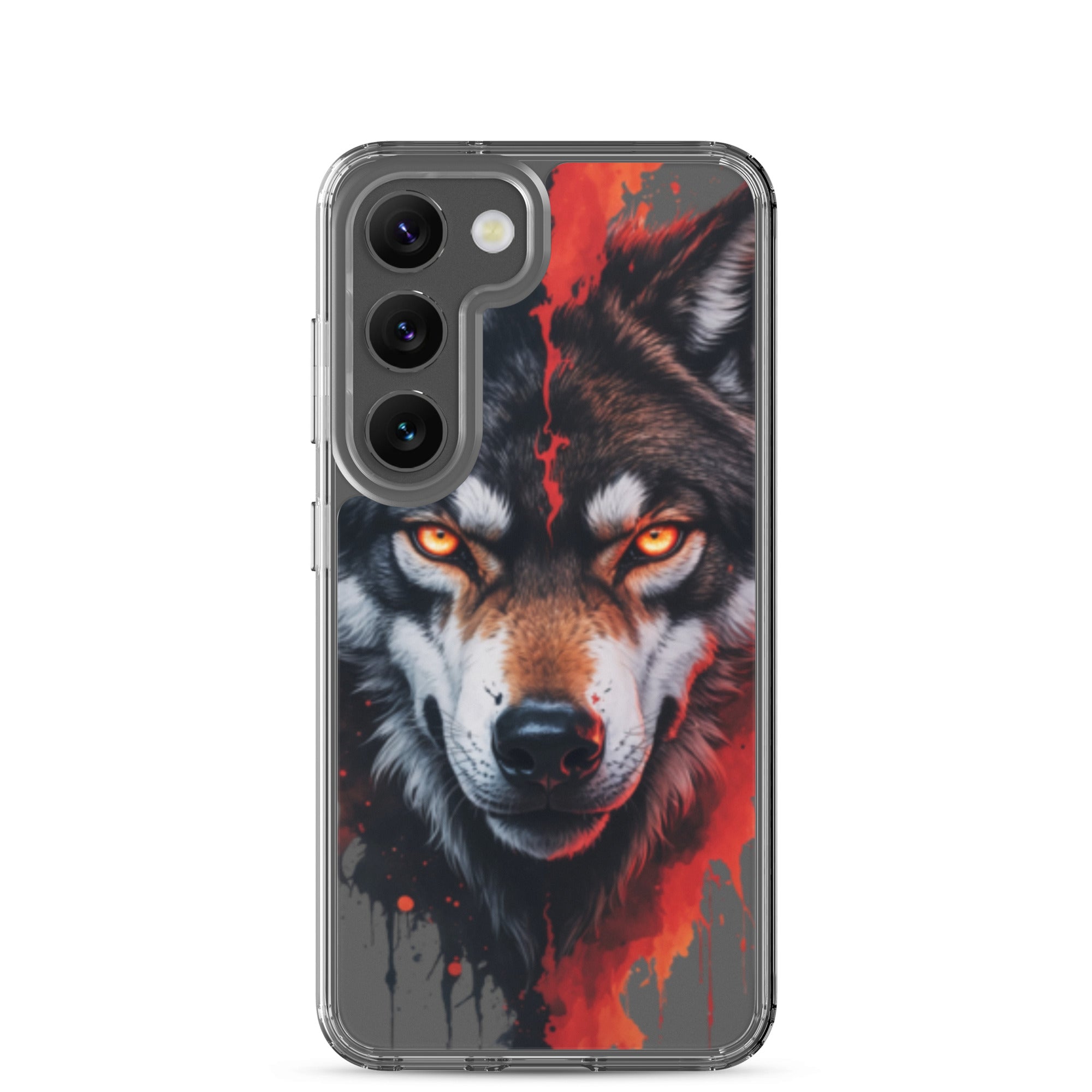 Fierce Wolf Portrait Clear Case for Samsung Galaxy S23 – Dark Animal Art Protective Cover