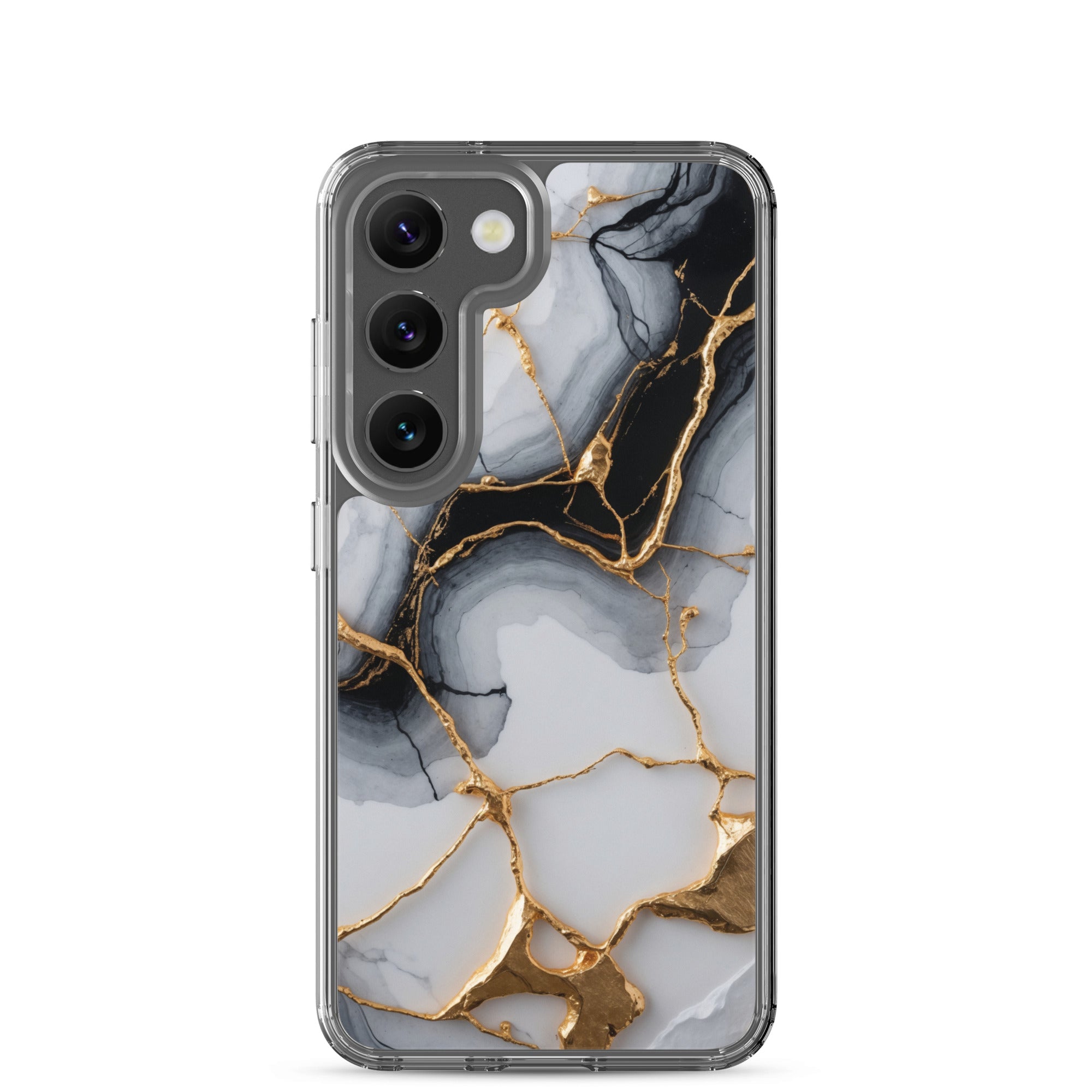 Black & White Marble Gold Clear Case for Samsung Galaxy S23 – Elegant Marble Protective Cover