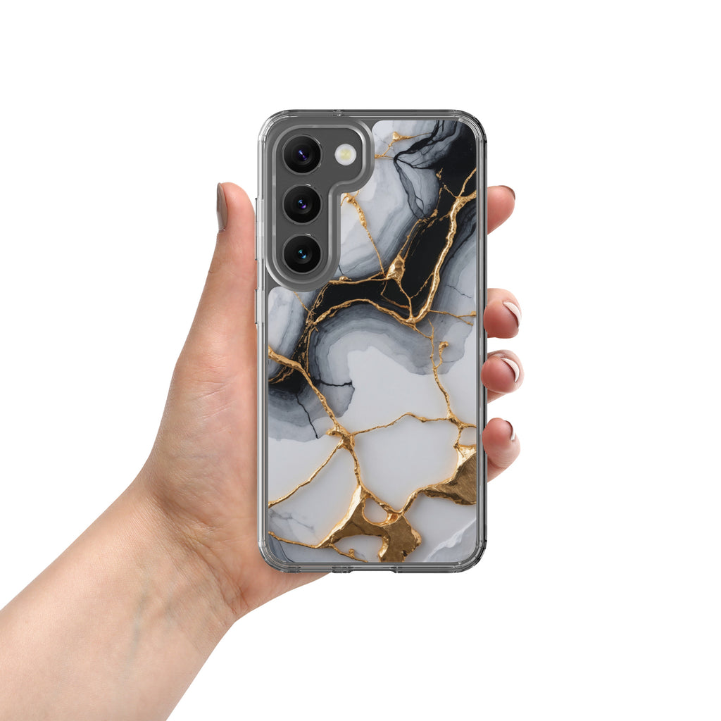 Black & White Marble Gold Clear Case for Samsung Galaxy S23 – Elegant Marble Protective Cover