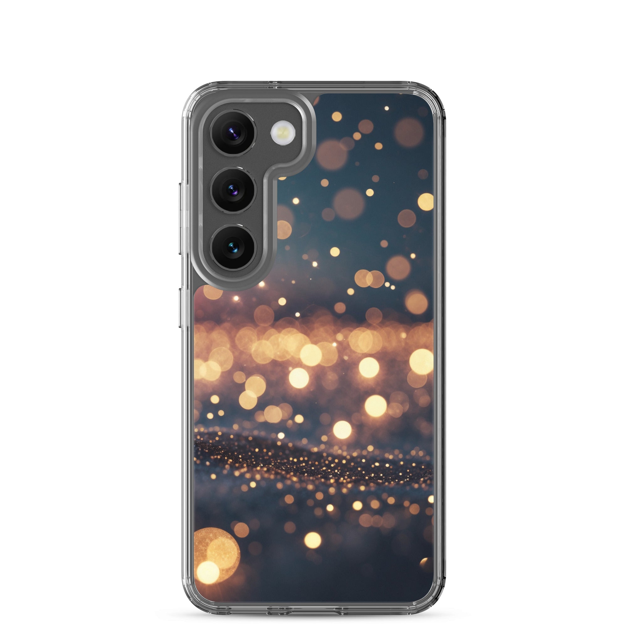 Golden Bokeh Lights Clear Case for Samsung Galaxy S23 – Elegant Glow Protective Cover
