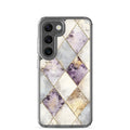 Golden Harlequin Damask Clear Case for Samsung Galaxy S23 – Elegant Geometric Gold Pattern Protective Cover