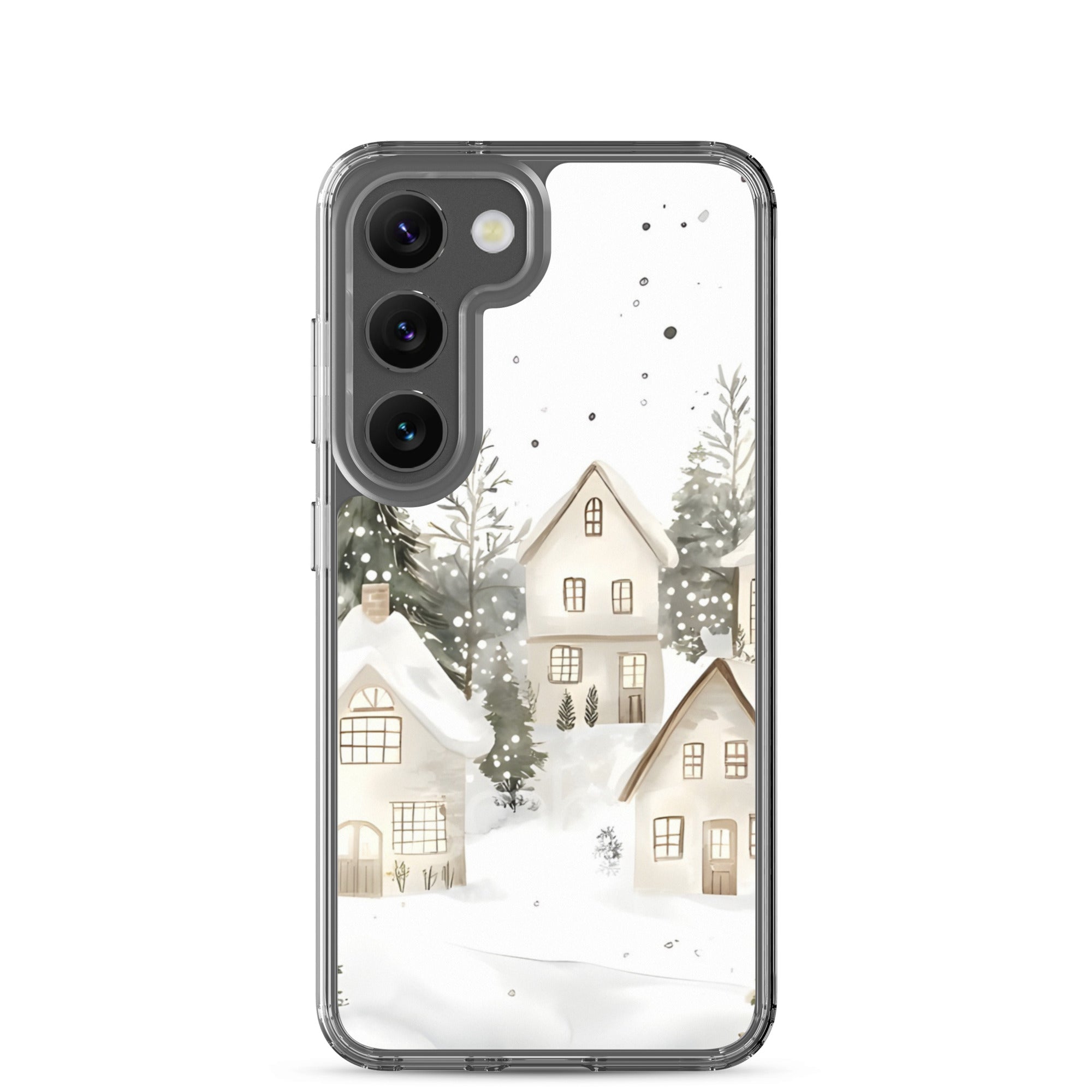 Snowy Winter Village Clear Case for Samsung Galaxy S23 – Cozy Holiday Protective Cover