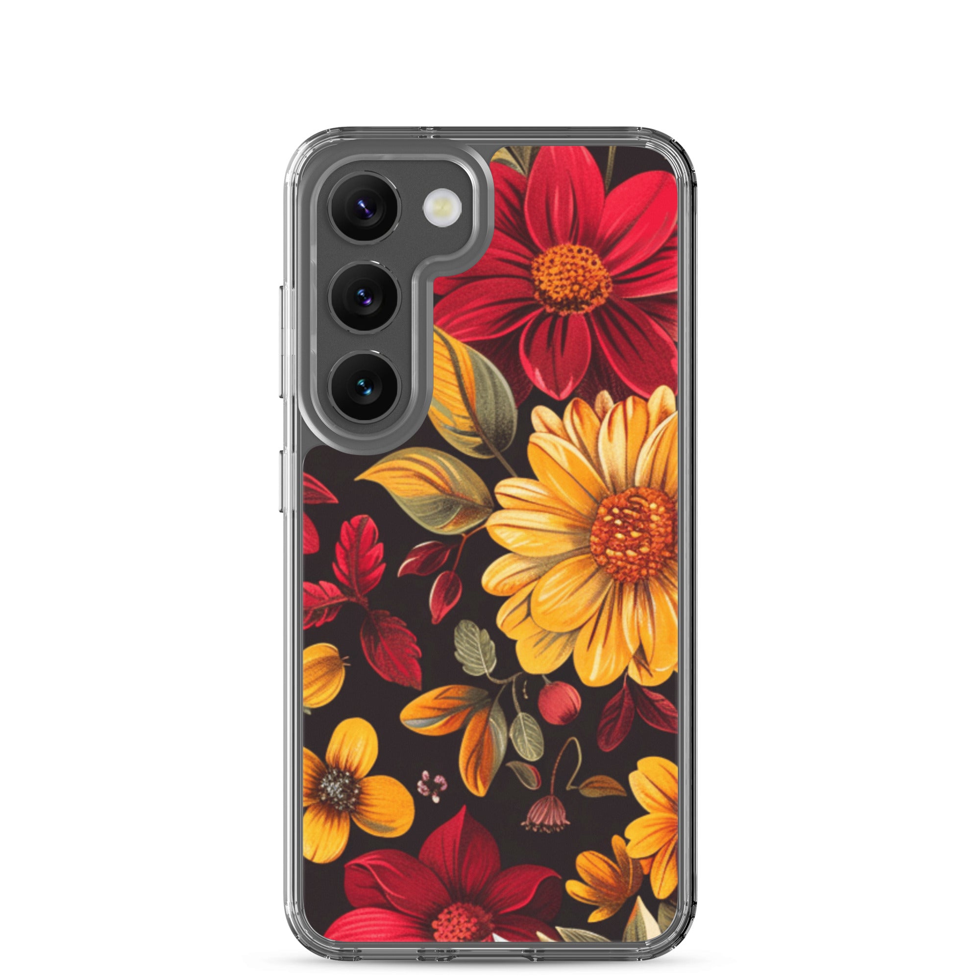 Autumn Bloom Floral Clear Case for Samsung Galaxy S23 – Warm Fall Flowers Protective Cover