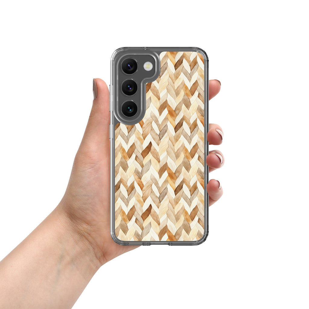 Warm Knit Pattern Clear Case for Samsung Galaxy S23 – Neutral Woven Texture Protective Cover