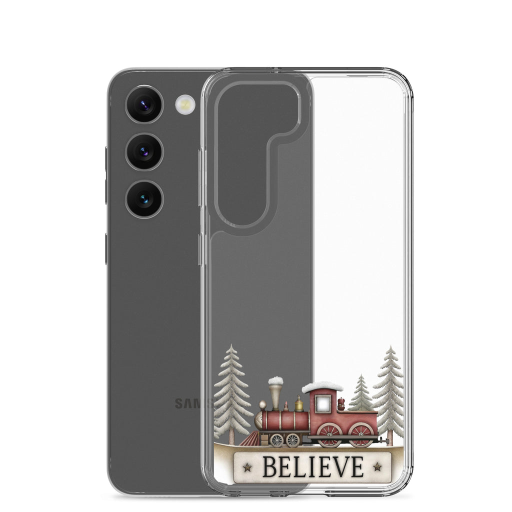 Believe Christmas Train Clear Case for Samsung Galaxy S23 – Festive Holiday Protective Cover