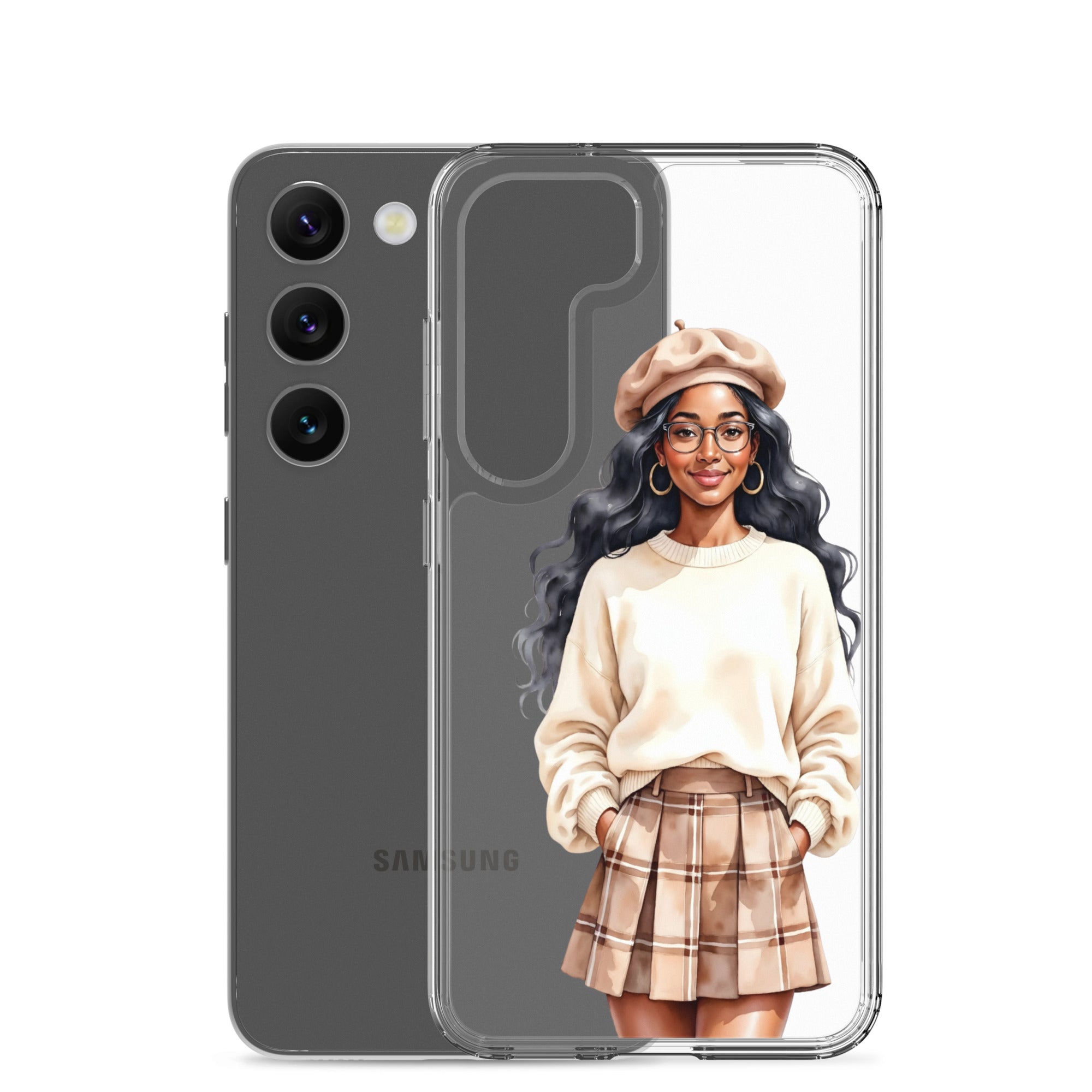 Chic Autumn Portrait Clear Case for Samsung Galaxy S23 – Elegant Minimalist Protective Cover