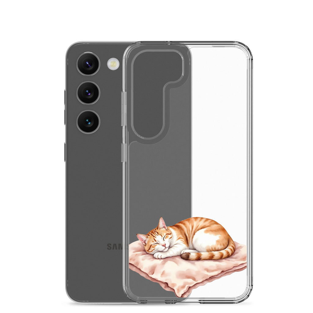 Sleeping Ginger Cat Clear Case for Samsung Galaxy S23 – Cozy Minimal Animal Protective Cover
