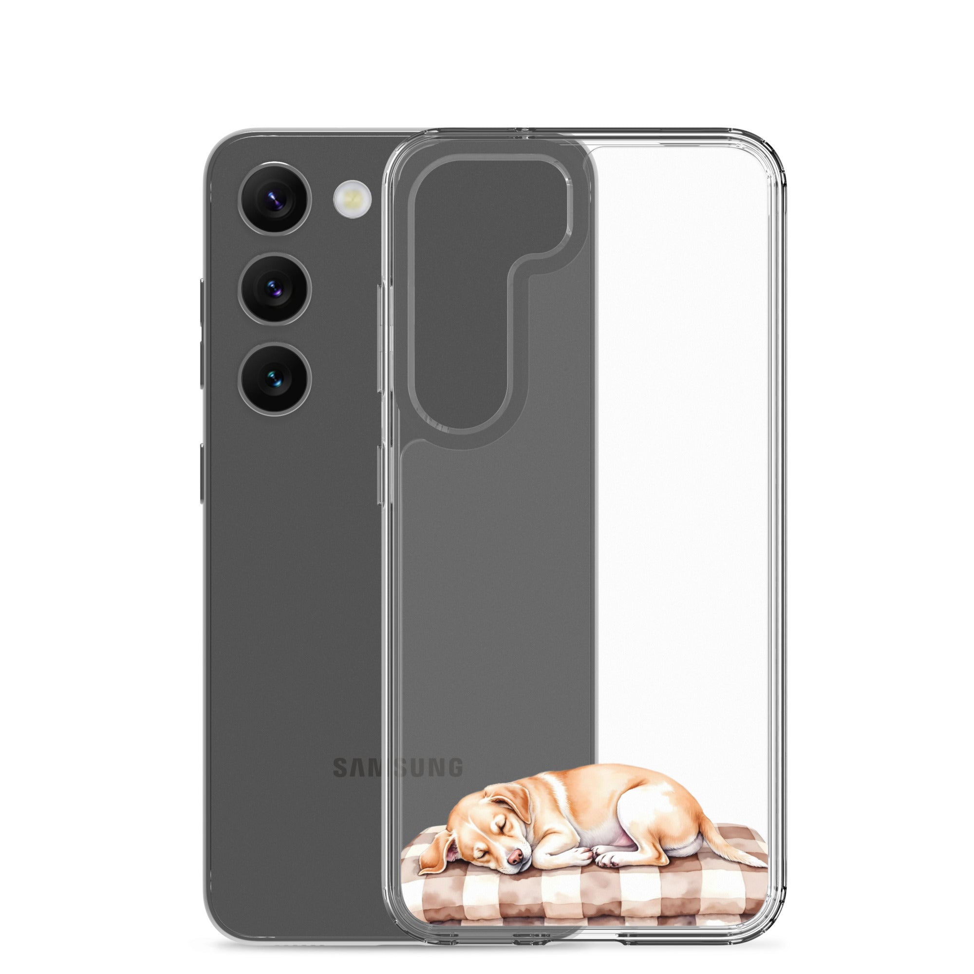 Sleeping Puppy Clear Case for Samsung Galaxy S23 – Cozy Minimal Pet Protective Cover