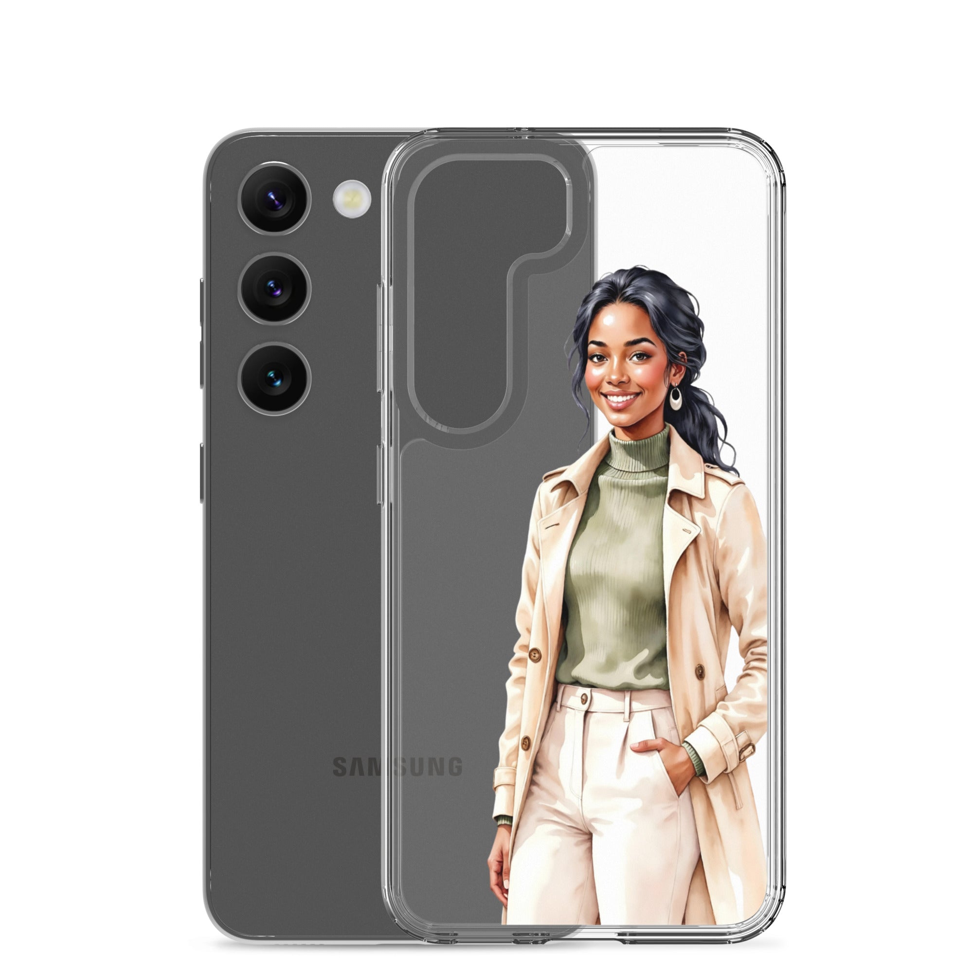 Elegant Fashion Woman Clear Case for Samsung Galaxy S23 – Modern Illustration Protective Cover