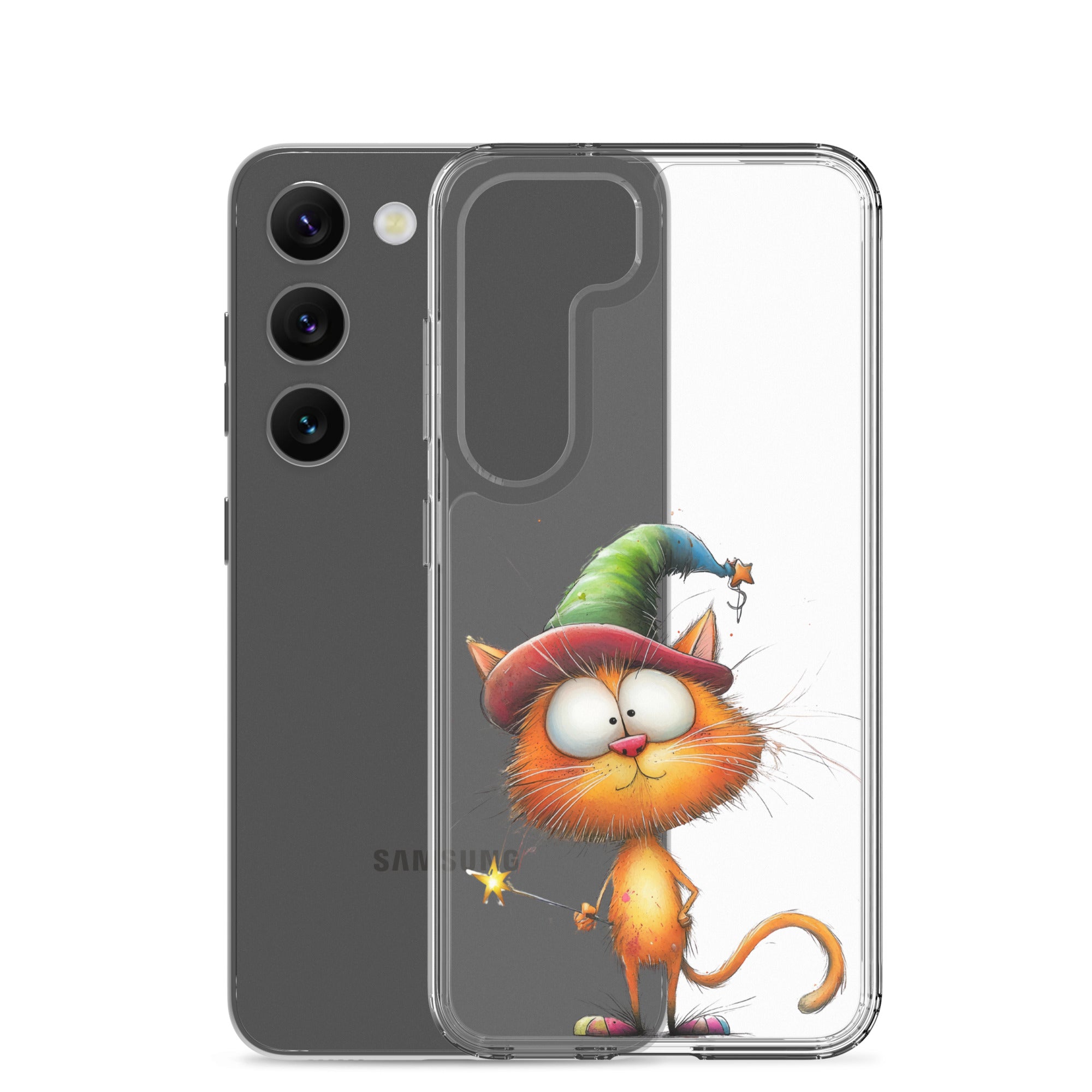 Wizard Cat Clear Case for Samsung Galaxy S23 – Cute Fantasy Protective Cover