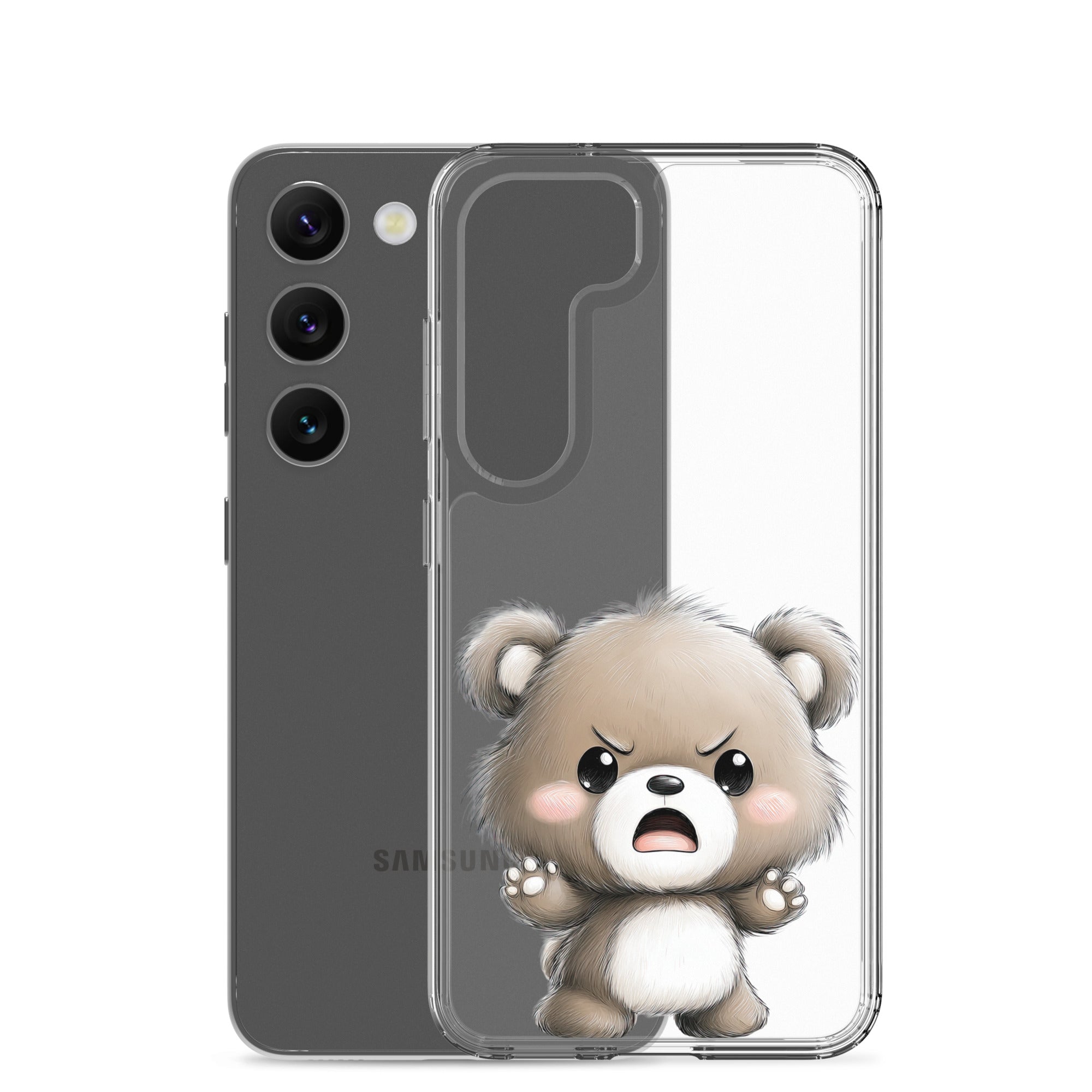 Cute Angry Bear Clear Case for Samsung Galaxy S23 – Playful Cartoon Protective Cover