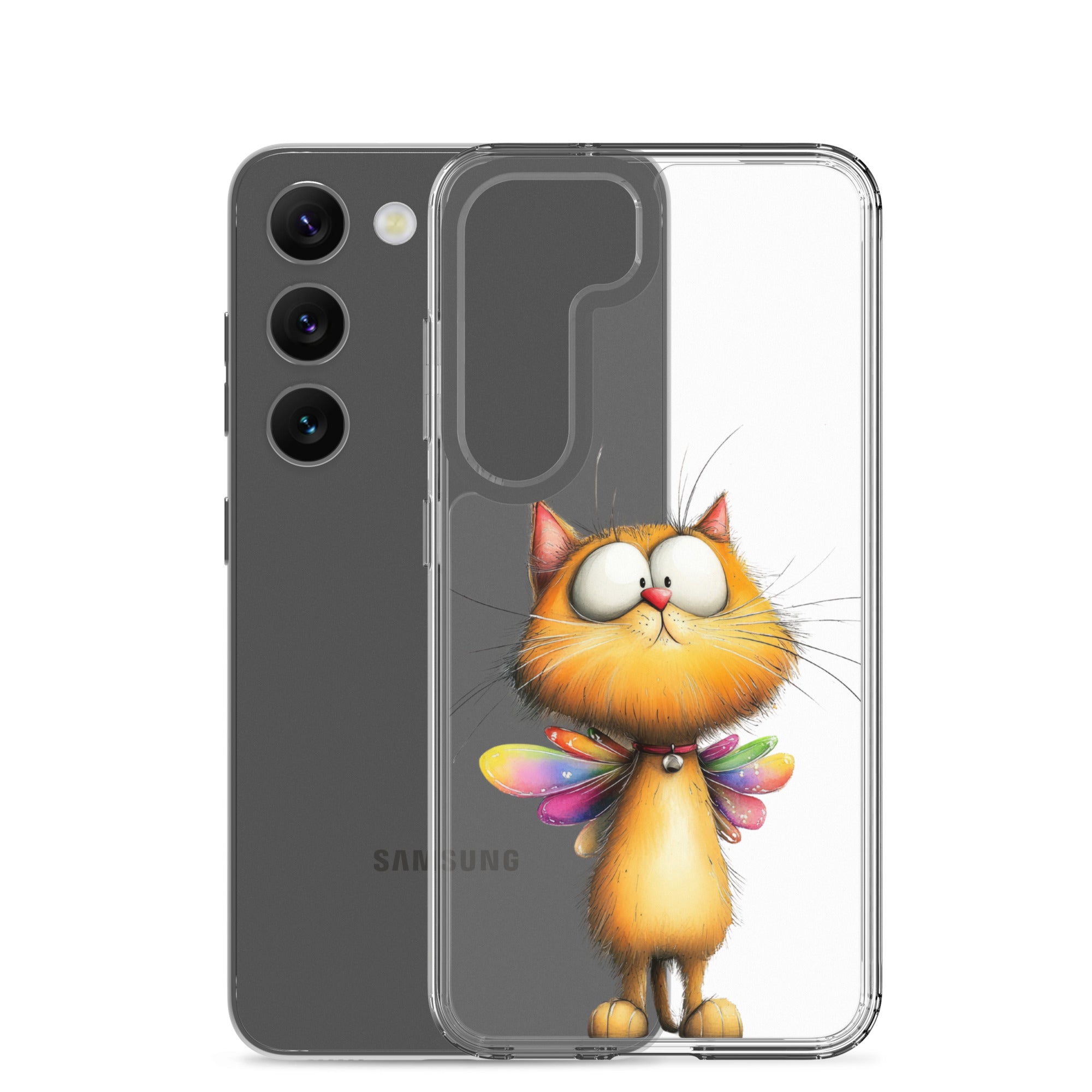 Whimsical Fairy Cat Clear Case for Samsung Galaxy S23 – Playful Fantasy Protective Cover