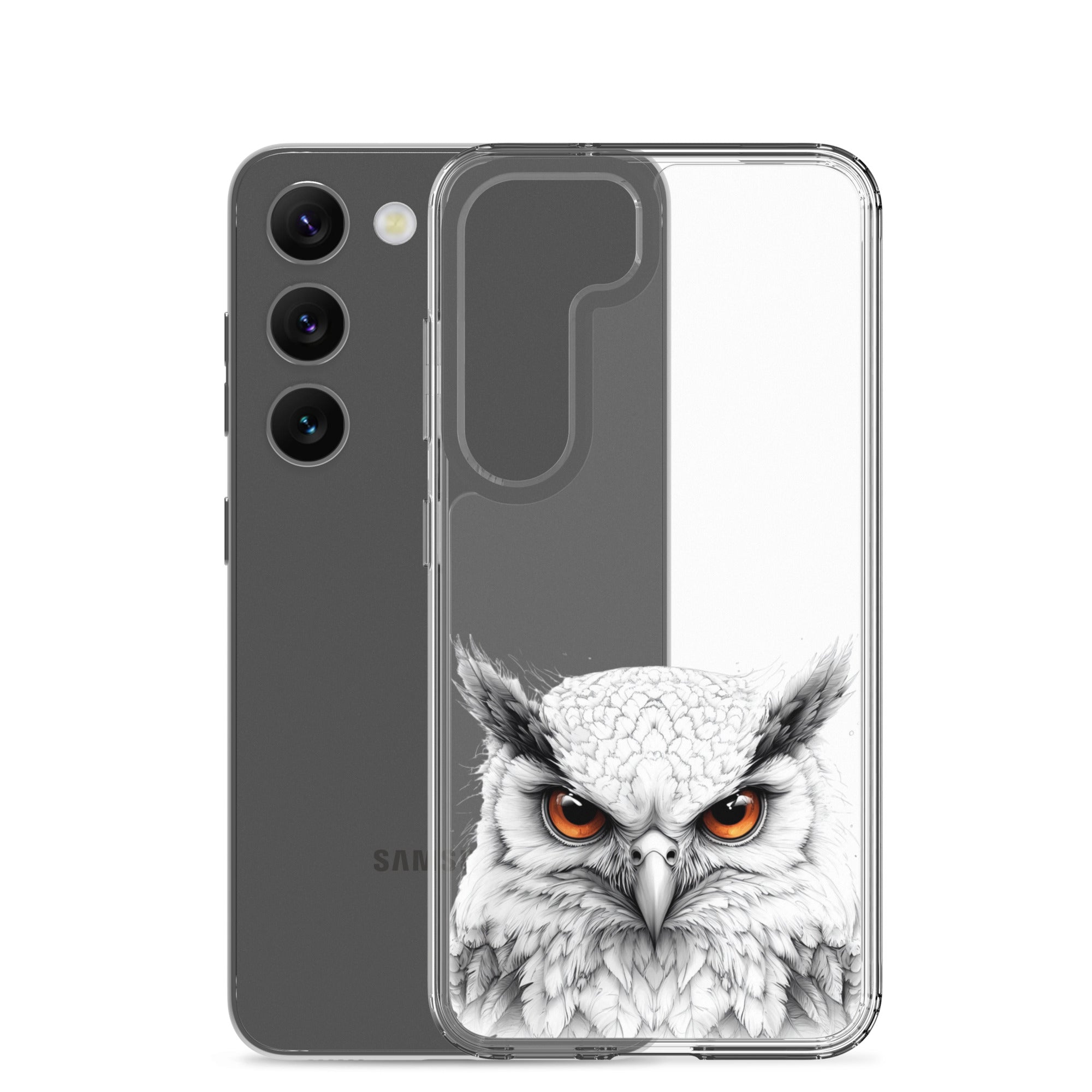 White Owl Illustration Clear Case for Samsung Galaxy S23 – Minimal Wildlife Protective Cover