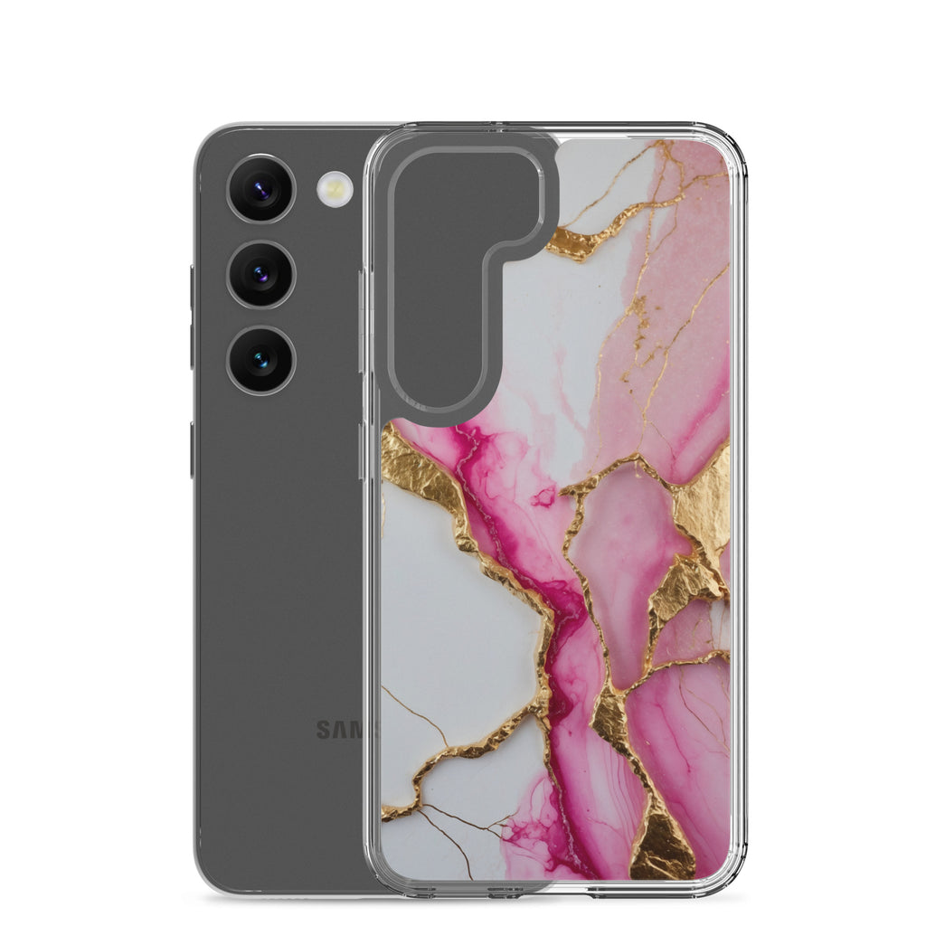 Pink Marble Gold Veins Clear Case for Samsung Galaxy S23 – Elegant Stone Protective Cover