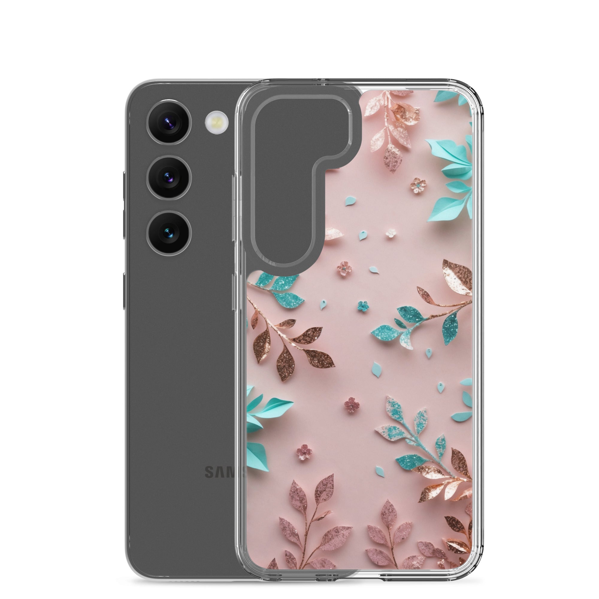 Pastel Floral Leaves Clear Case for Samsung Galaxy S23 – Soft Elegant Protective Cover