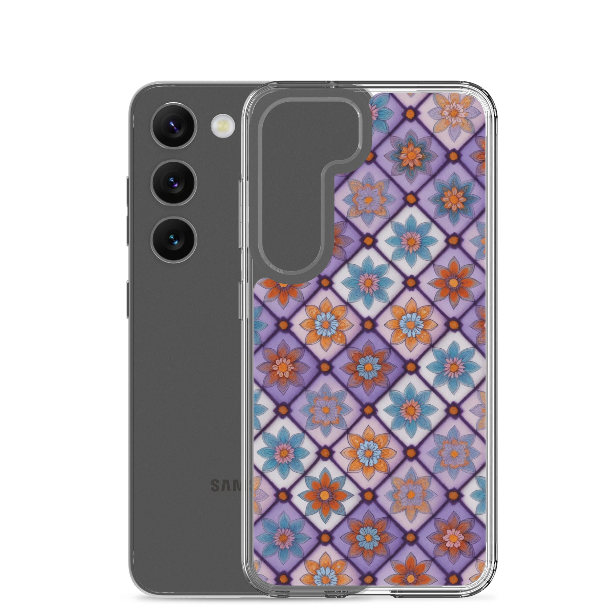 Geometric Floral Pattern Clear Case for Samsung Galaxy S23 – Colorful Mosaic Protective Cover
