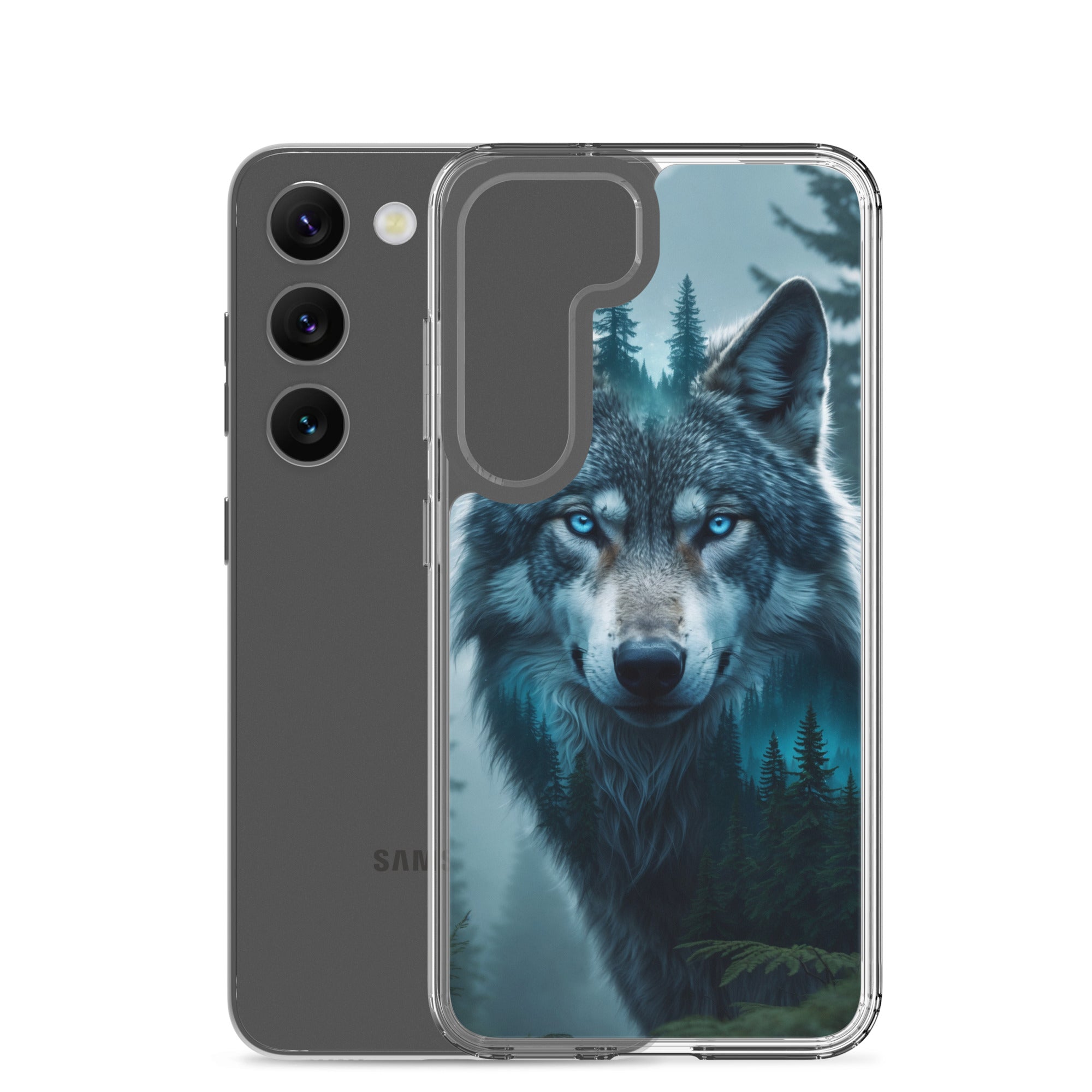 Mystic Forest Wolf Clear Case for Samsung Galaxy S23 – Dark Nature Art Protective Cover