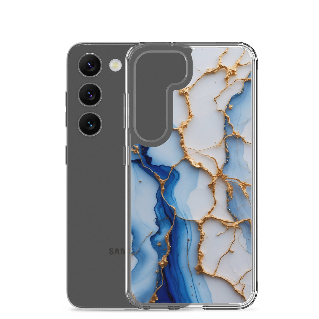 Blue Marble Gold Veins Clear Case for Samsung Galaxy S23 – Elegant Stone Protective Cover