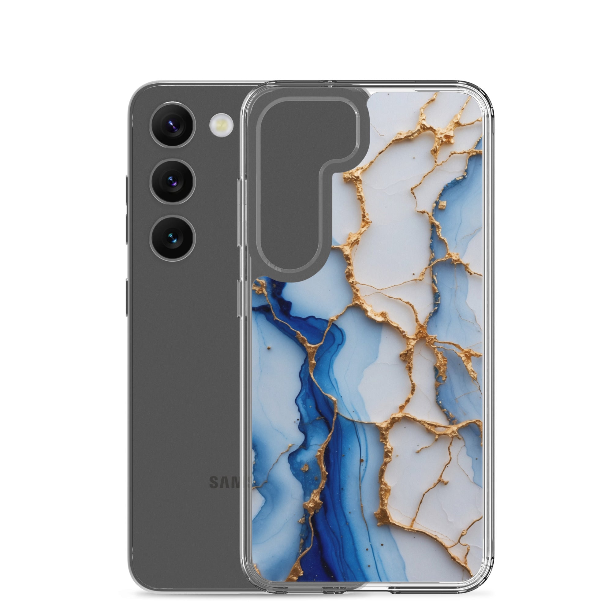 Blue Marble Gold Veins Clear Case for Samsung Galaxy S23 – Elegant Stone Protective Cover