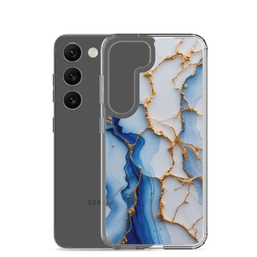 Blue Marble Gold Veins Clear Case for Samsung Galaxy S23 – Elegant Stone Protective Cover