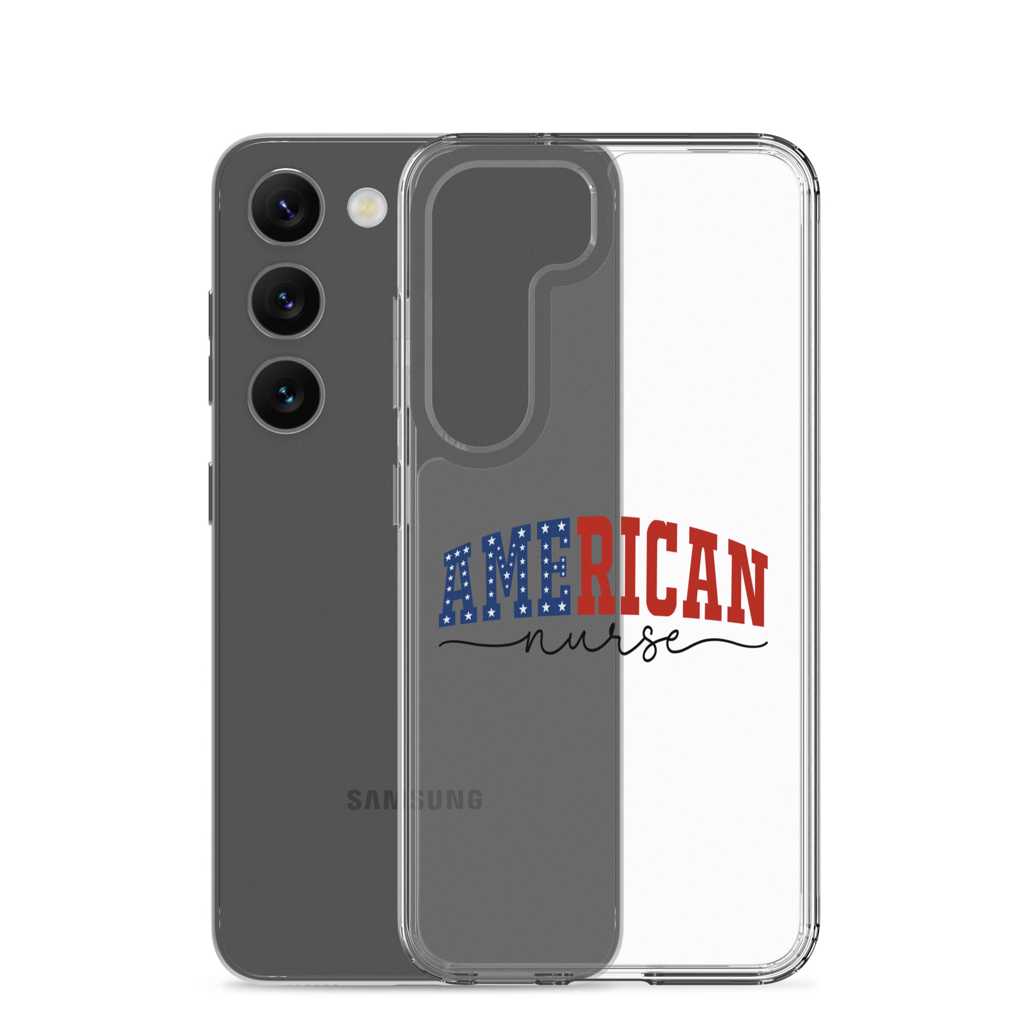 American Nurse Typography Clear Case for Samsung Galaxy S23 – Patriotic Profession Protective Cover