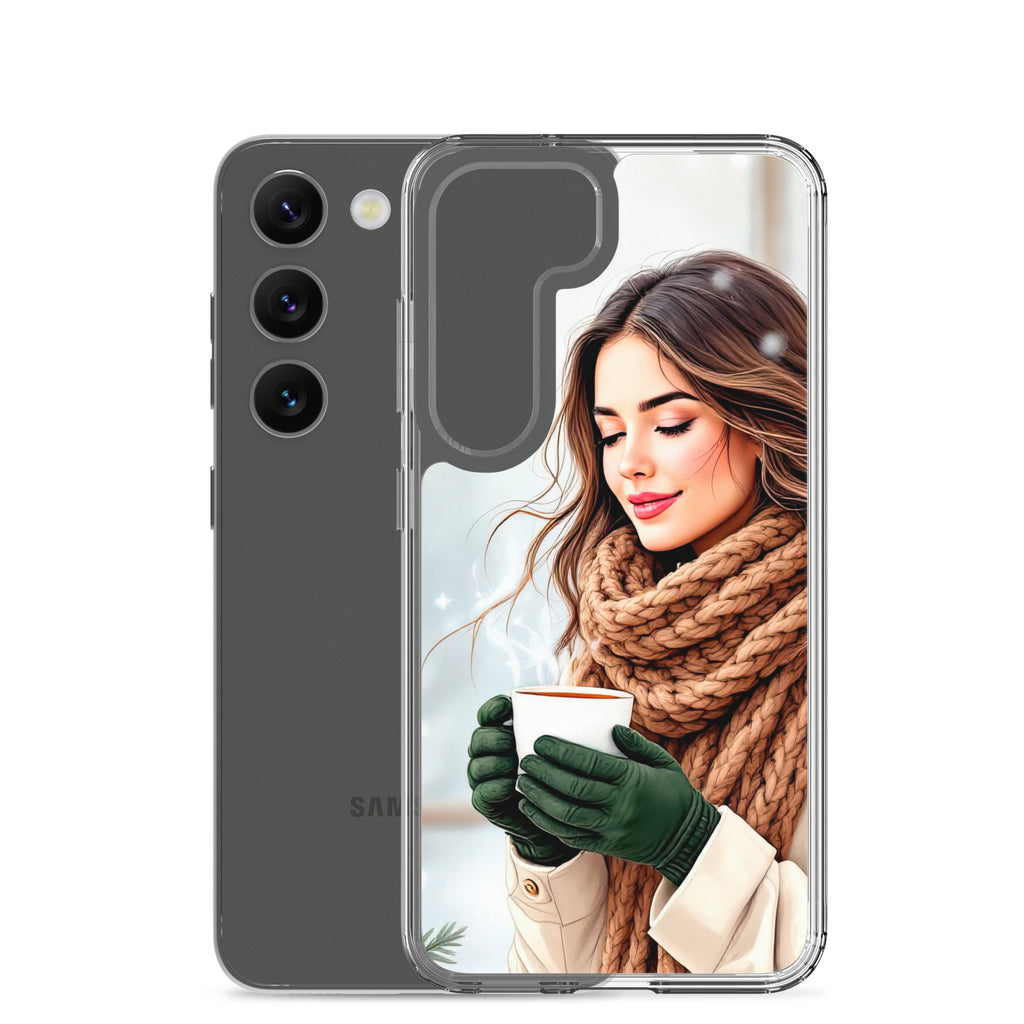 Winter Coffee Moment Clear Case for Samsung Galaxy S23 – Cozy Portrait Protective Cover