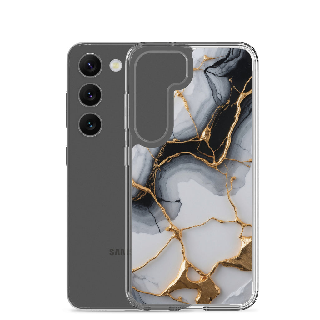 Black & White Marble Gold Clear Case for Samsung Galaxy S23 – Elegant Marble Protective Cover