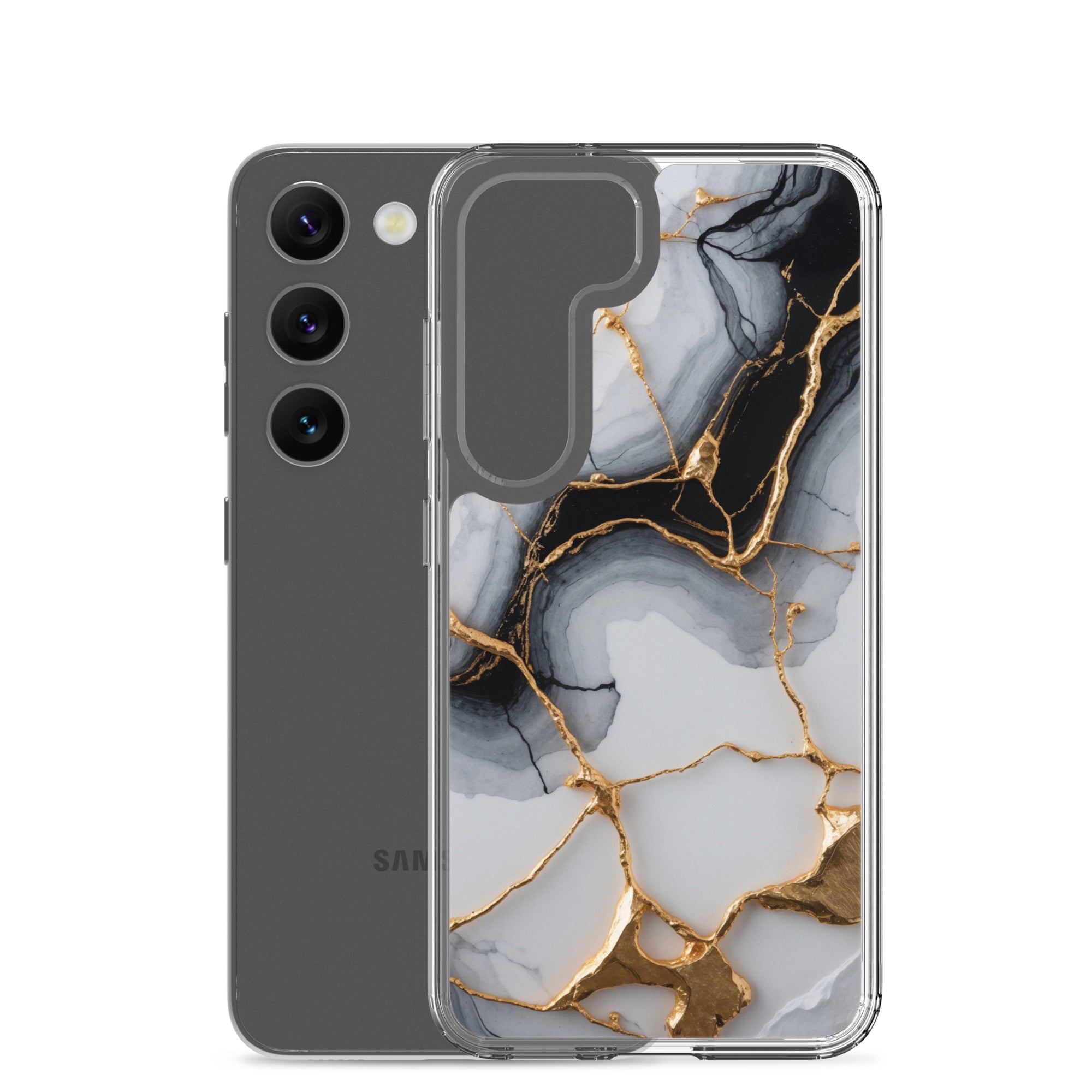 Black & White Marble Gold Clear Case for Samsung Galaxy S23 – Elegant Marble Protective Cover