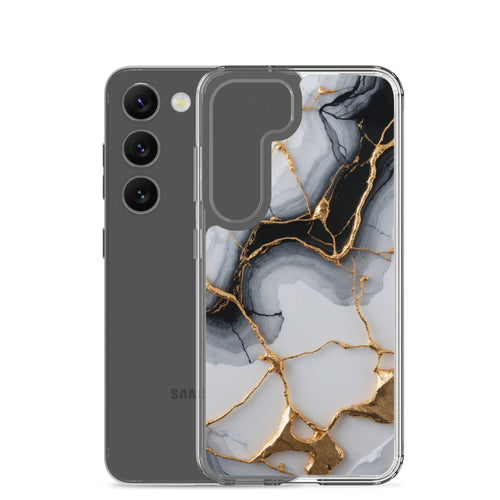Black & White Marble Gold Clear Case for Samsung Galaxy S23 – Elegant Marble Protective Cover