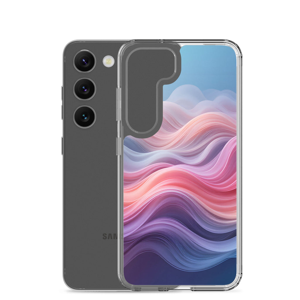 Abstract Pink & Blue Waves Dream Clear Case for Samsung Galaxy S23 – Modern Gradient Protective Cover
