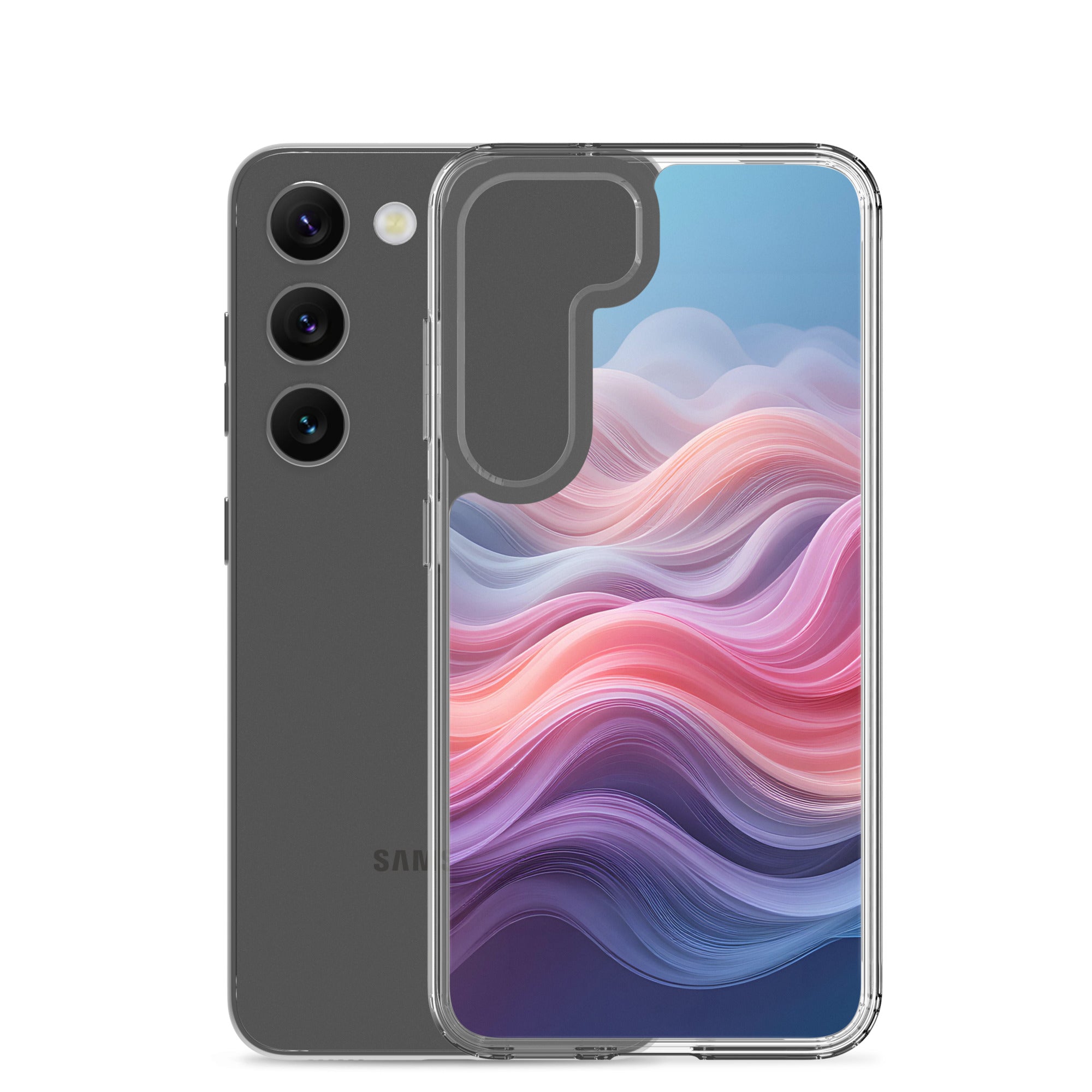 Abstract Pink & Blue Waves Dream Clear Case for Samsung Galaxy S23 – Modern Gradient Protective Cover