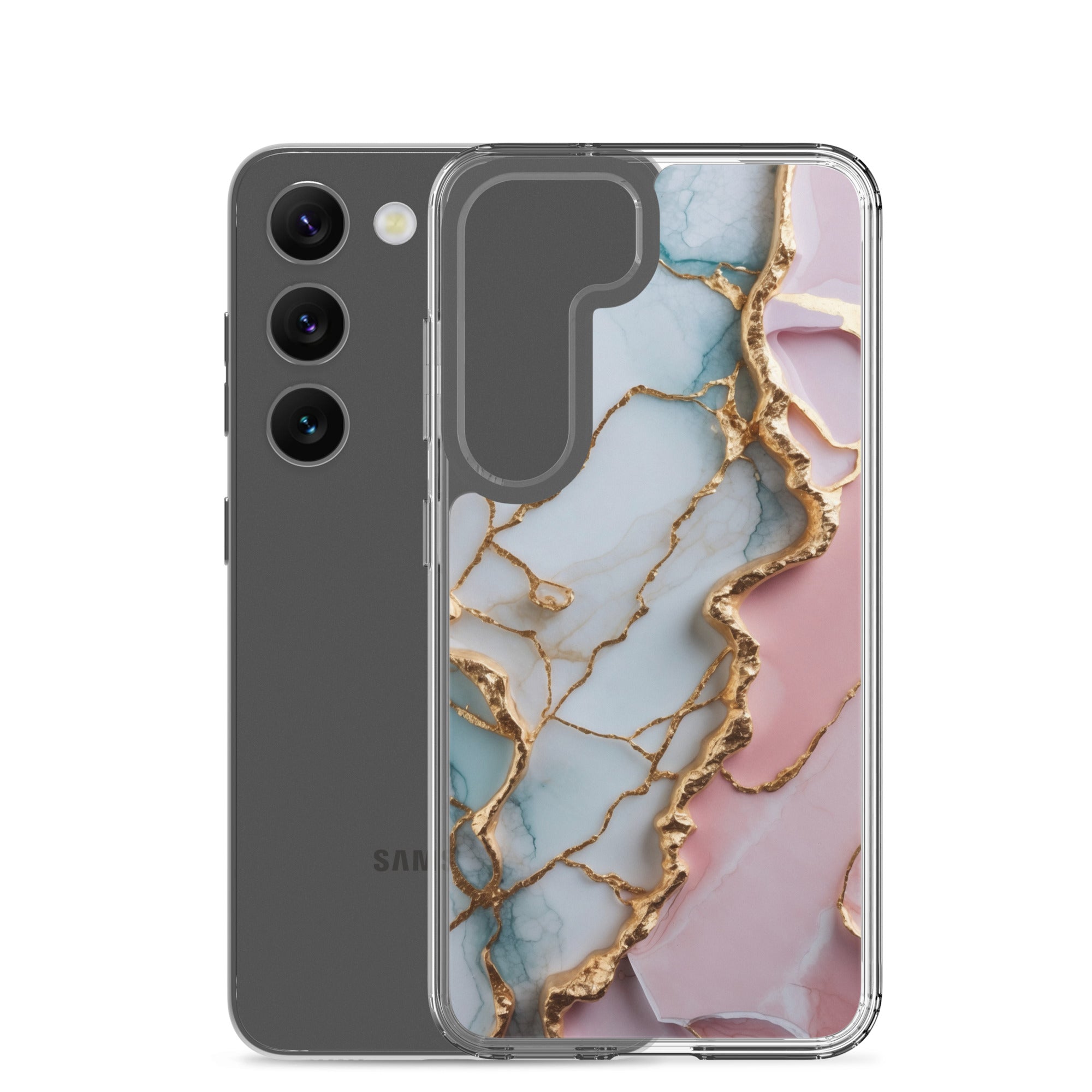 Pastel Marble Gold Clear Case for Samsung Galaxy S23 – Elegant Abstract Protective Cover