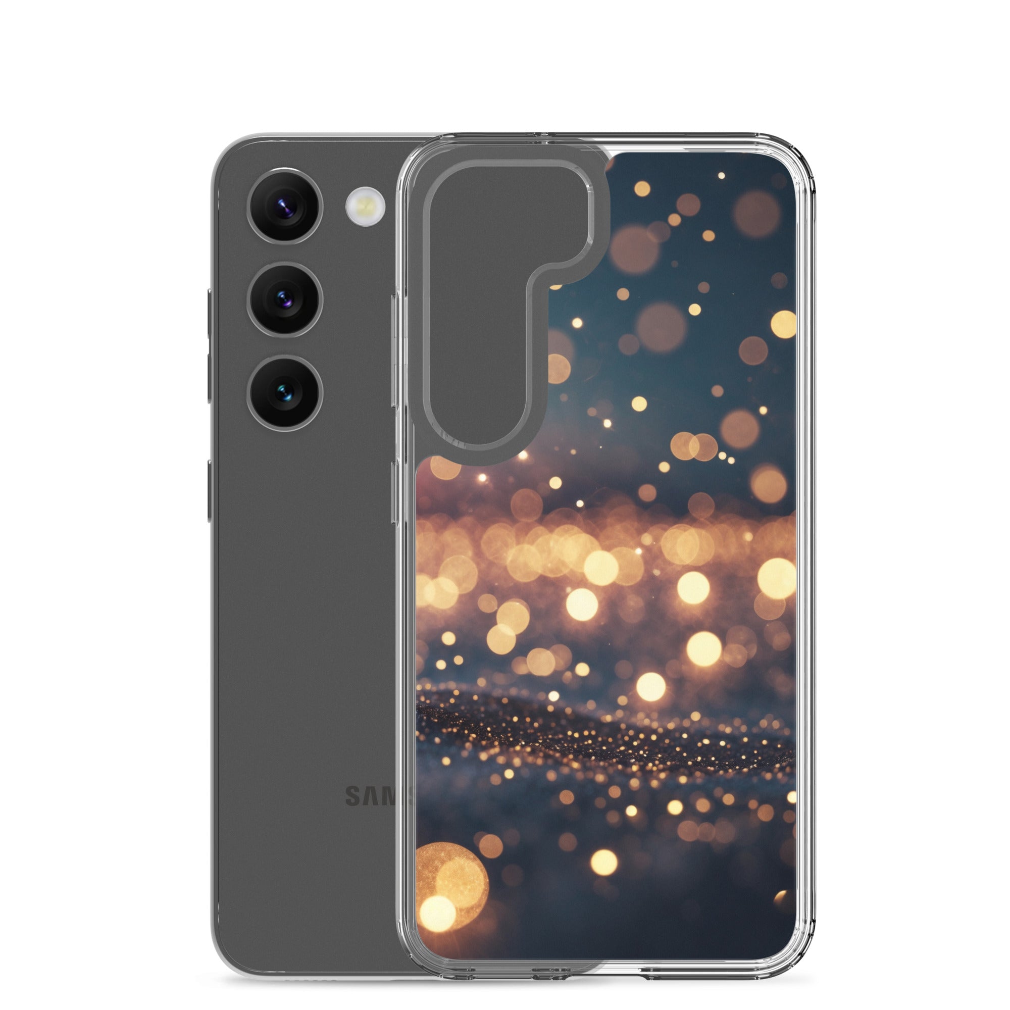 Golden Bokeh Lights Clear Case for Samsung Galaxy S23 – Elegant Glow Protective Cover