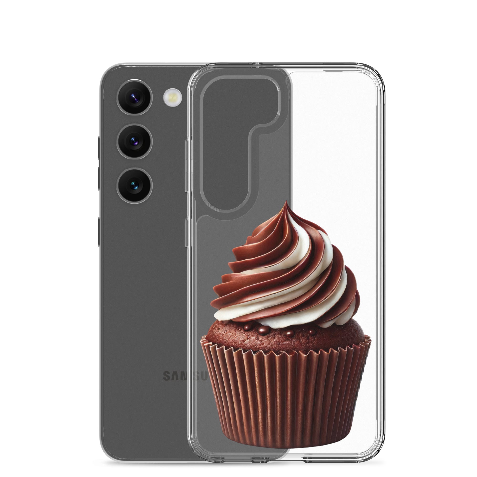 Chocolate Swirl Cupcake Clear Case for Samsung Galaxy S23 – Dessert-Inspired Protective Cover