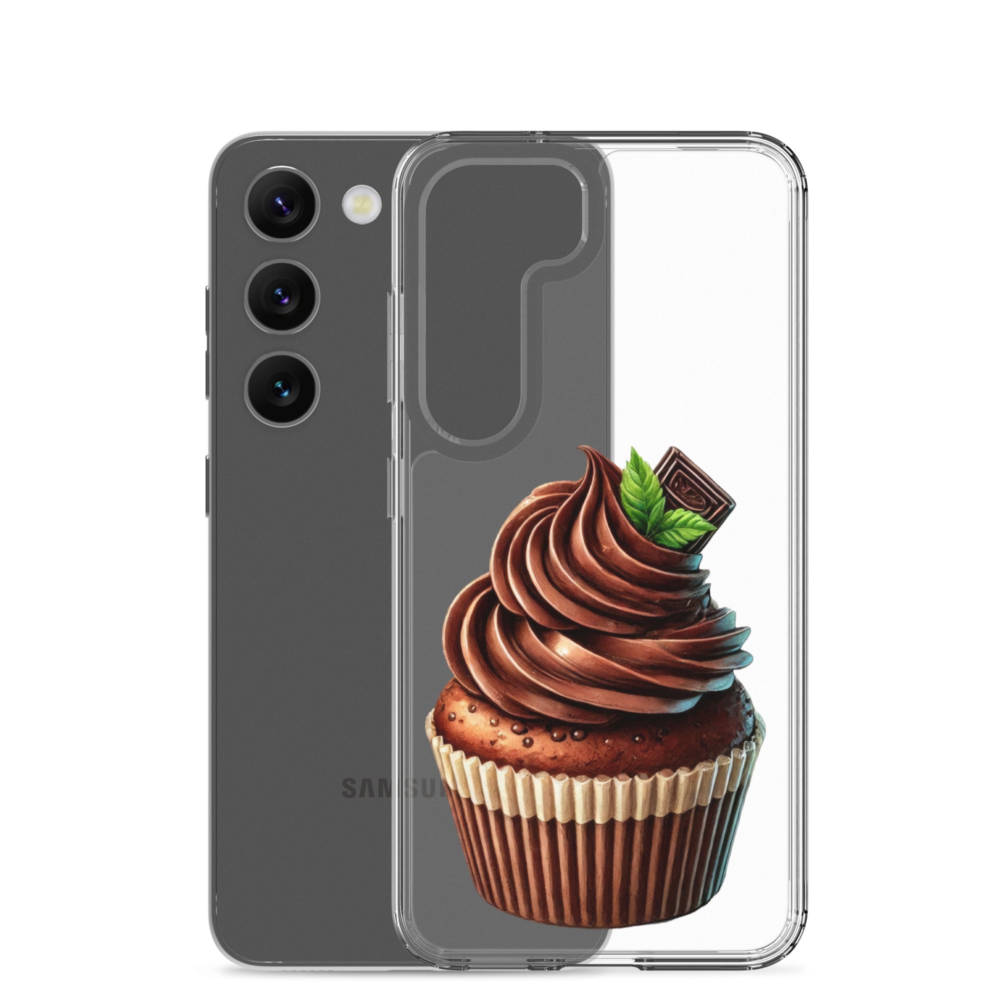 Chocolate Cupcake Clear Case for Samsung Galaxy S23 – Sweet Dessert Art Protective Cover
