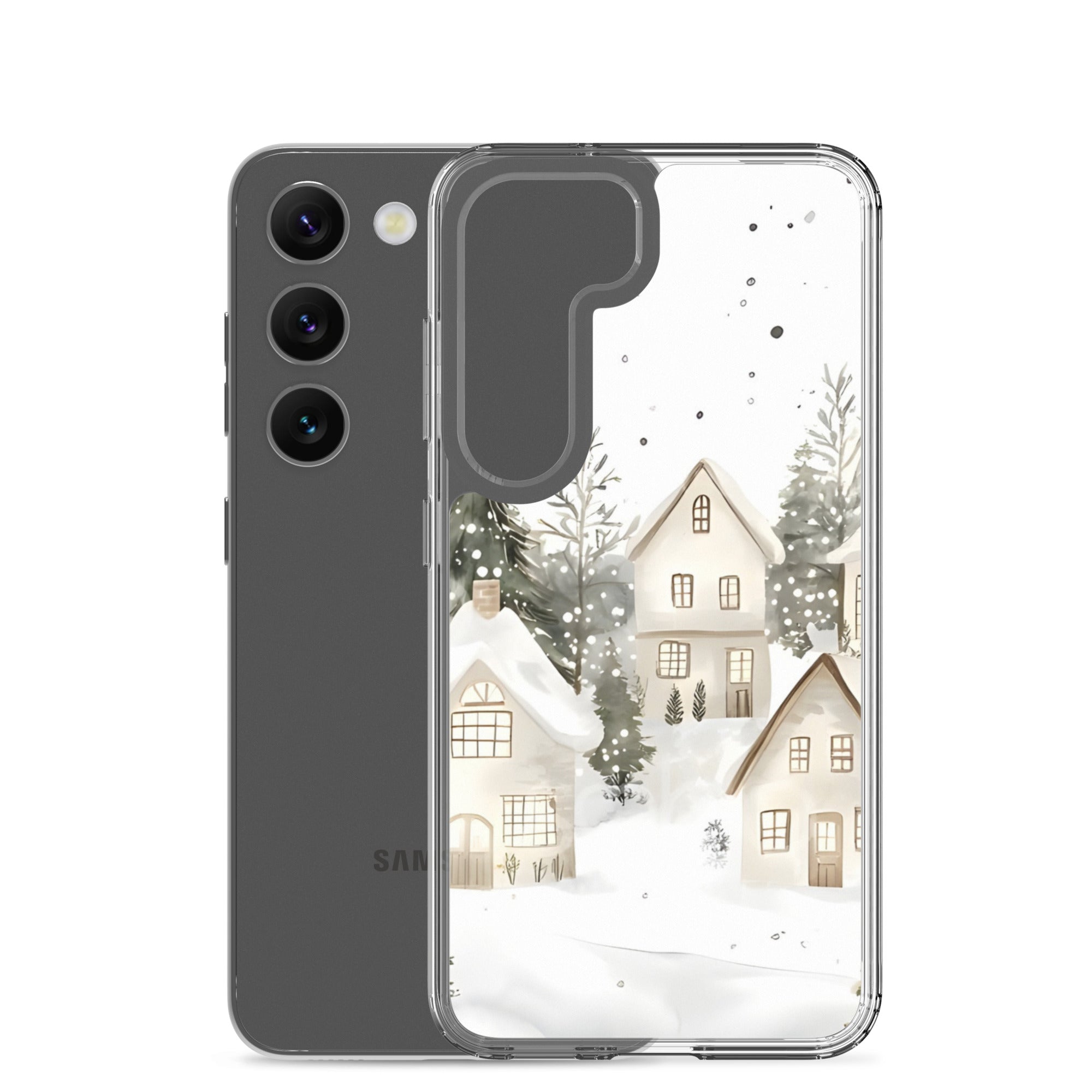 Snowy Winter Village Clear Case for Samsung Galaxy S23 – Cozy Holiday Protective Cover